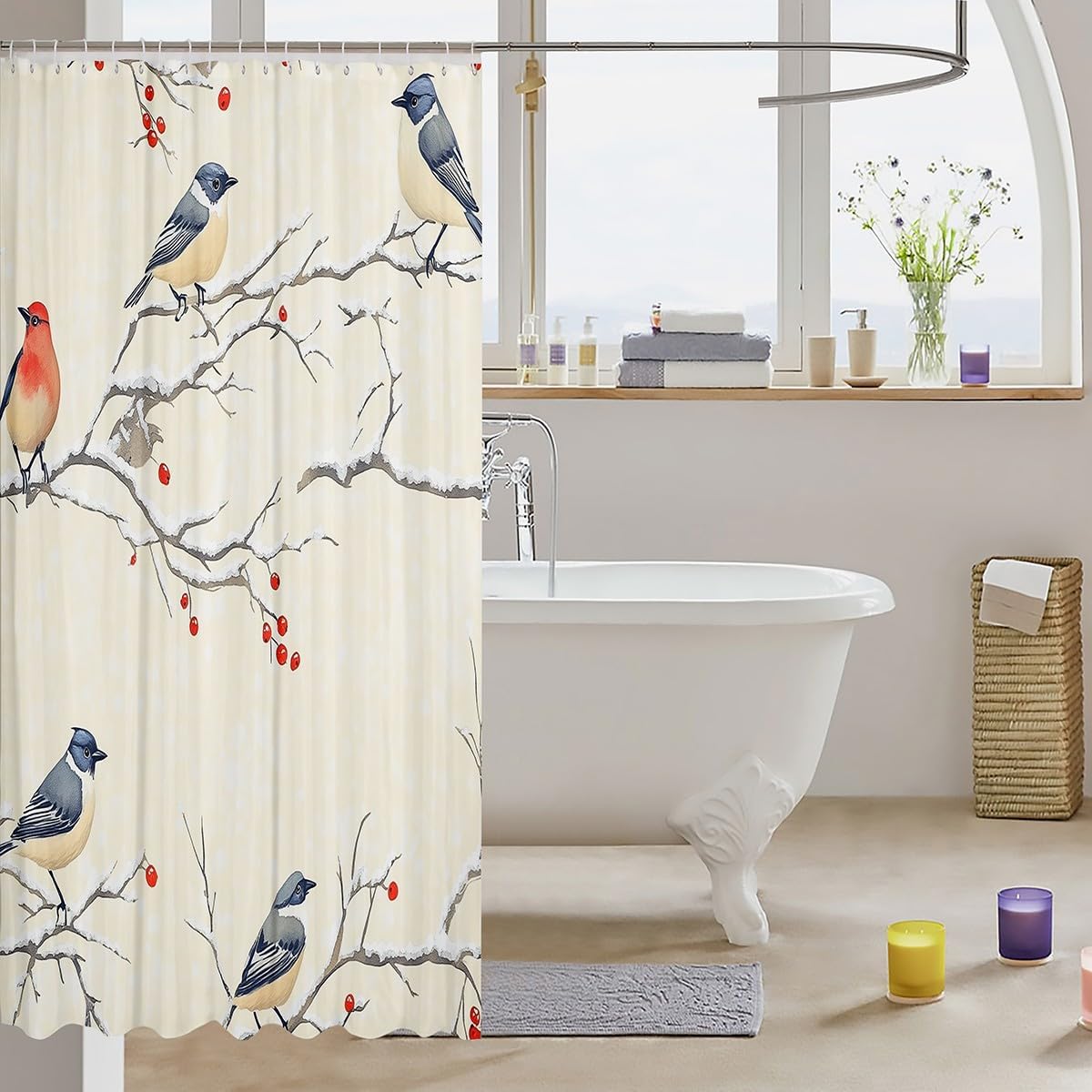 Bathroom curtain with Hummingbird and Flower Design 72x84