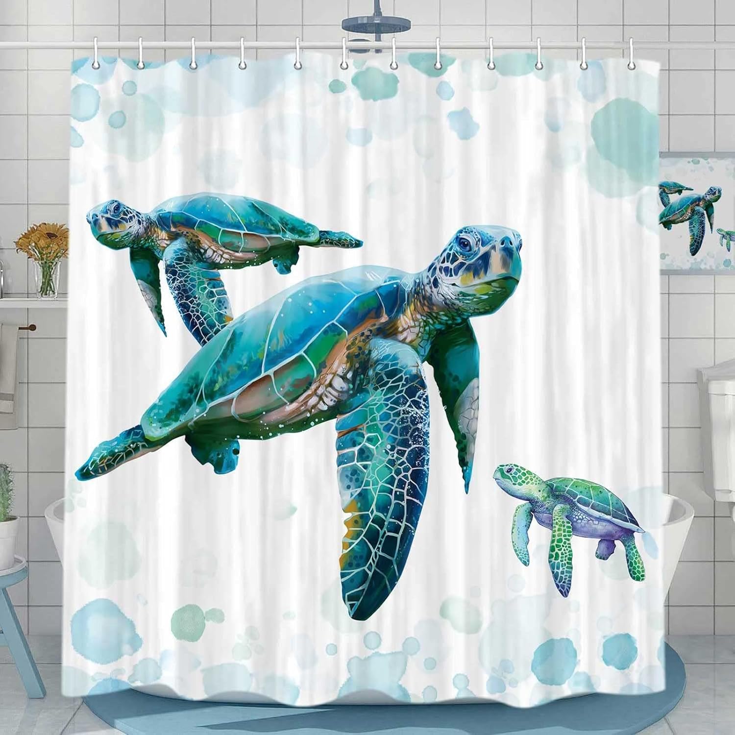 Coastal Fun - Seascape Turtle Shower Curtain Set