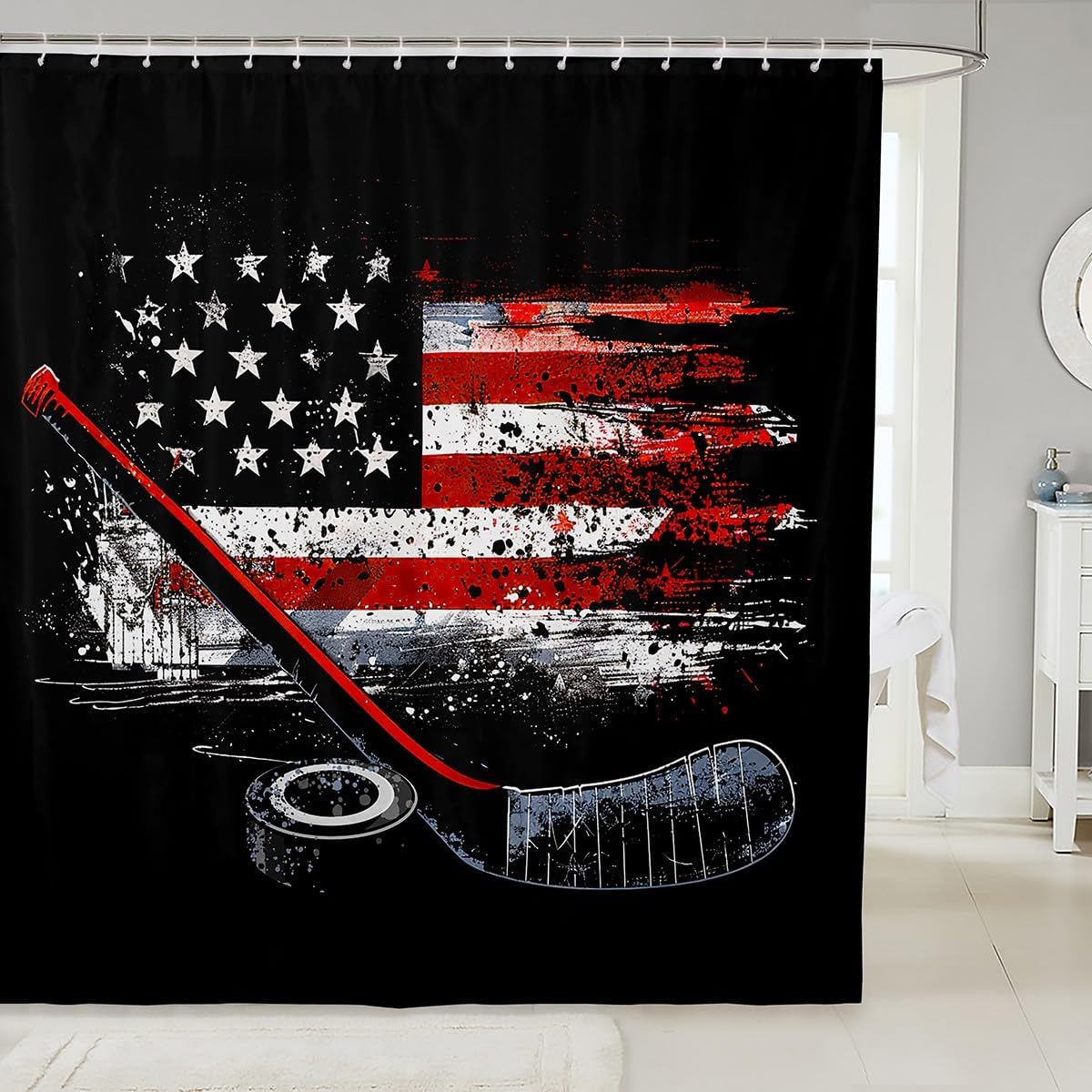Feelyou Kids Ice Hockey American Flag Bath Curtain 72 x 72