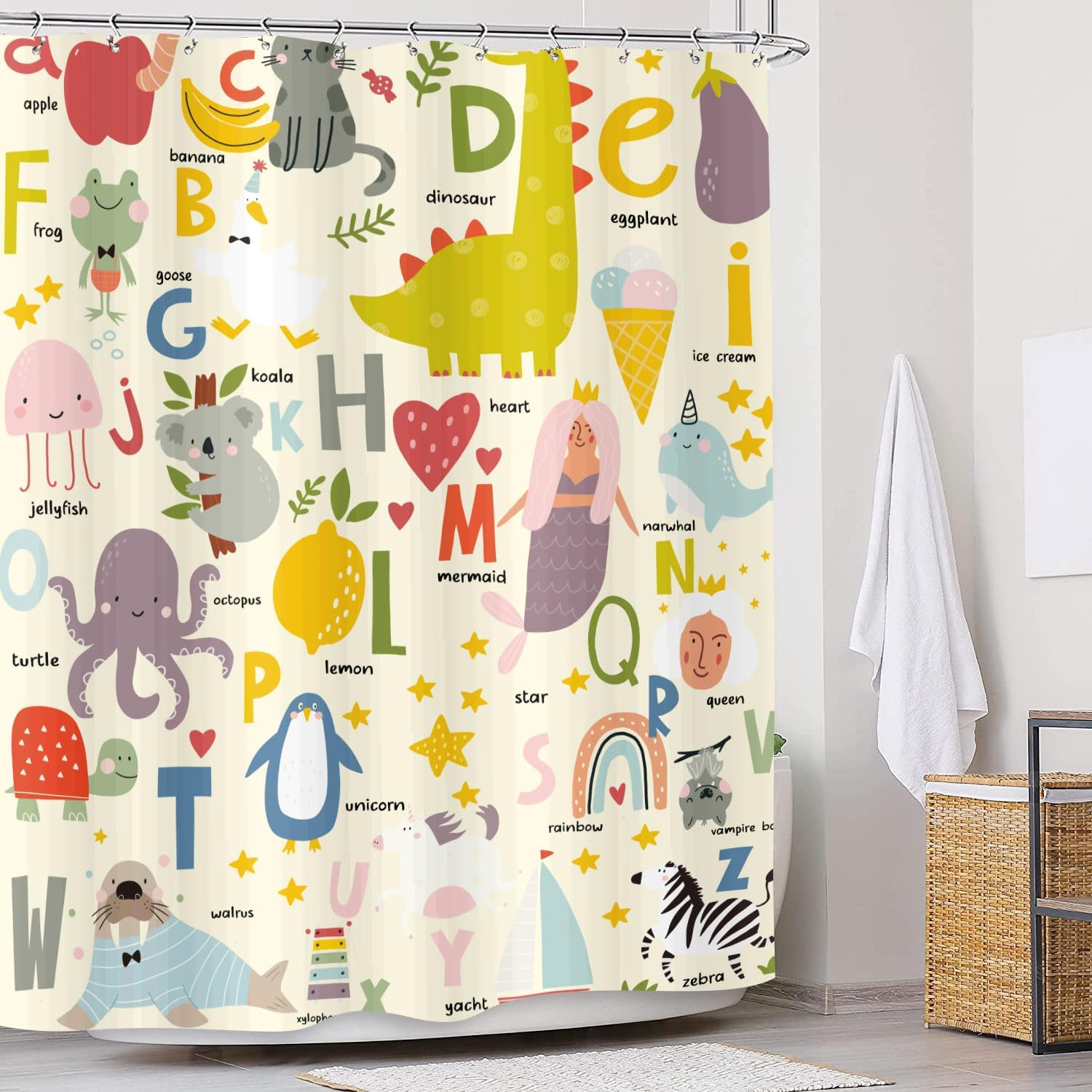 JAWO Kids ABC Learning Shower Curtain Set