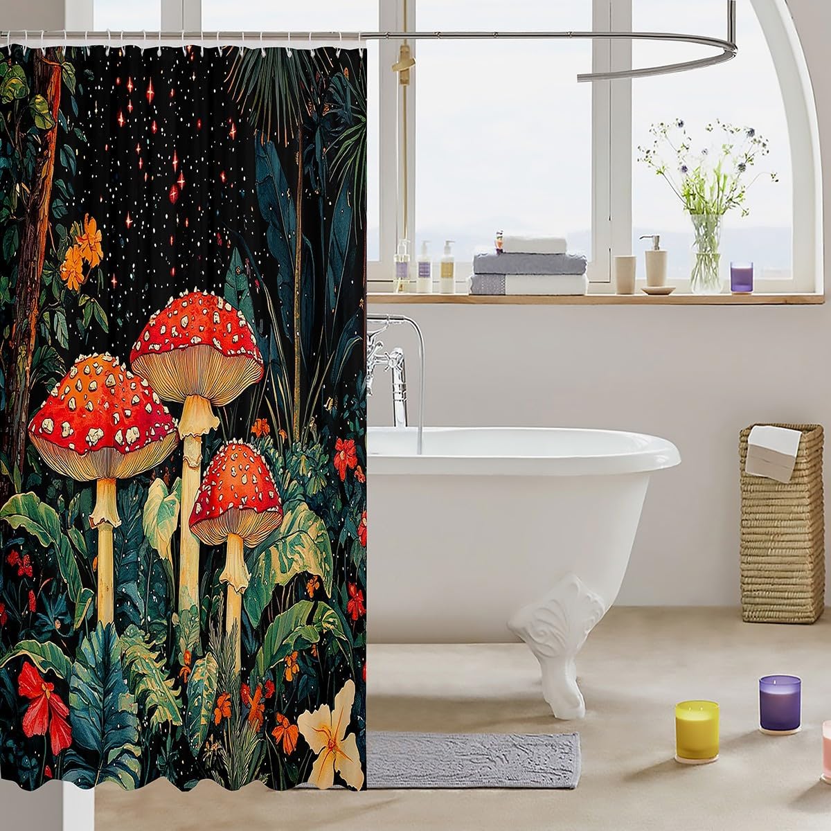 Jejeloiu Cartoon Mushrooms Shower Curtain Set 72x84