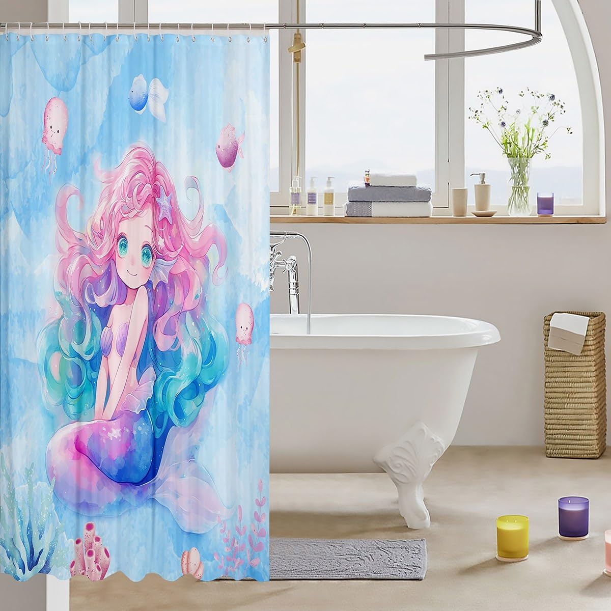 Manfei Mermaid Girls Shower Curtain 72 Inch