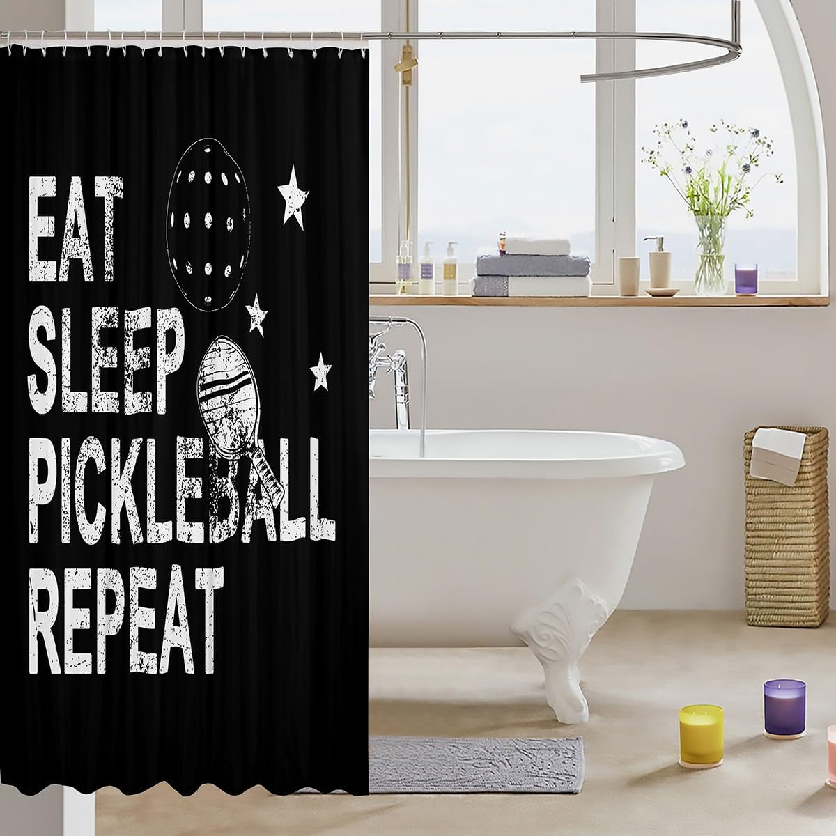 Manfei Pickleball Kids Bathroom Shower Curtains Waterproof Valet-Ready