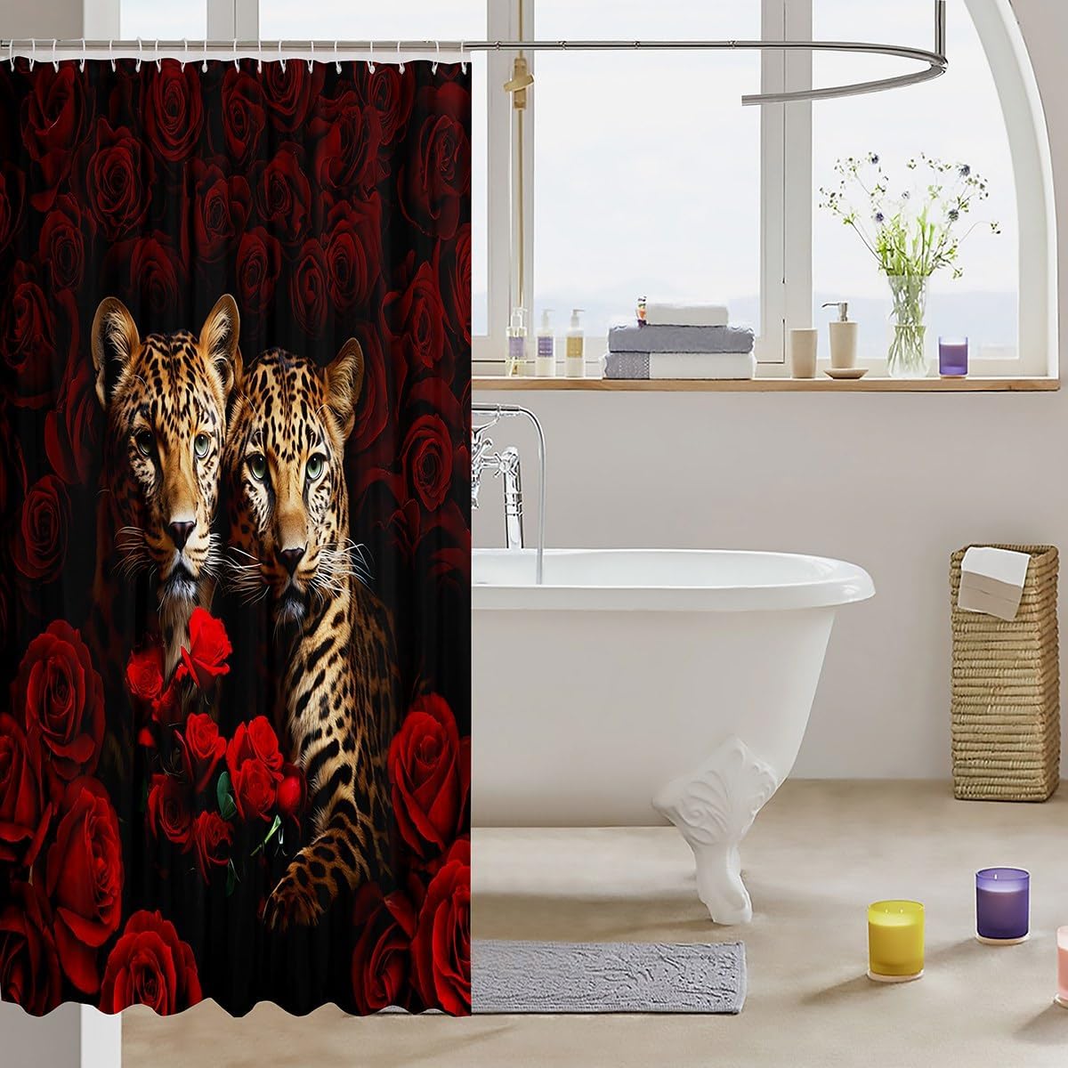 Kids Cheetah Valentines Day Shower Curtains Red Rose 72x72
