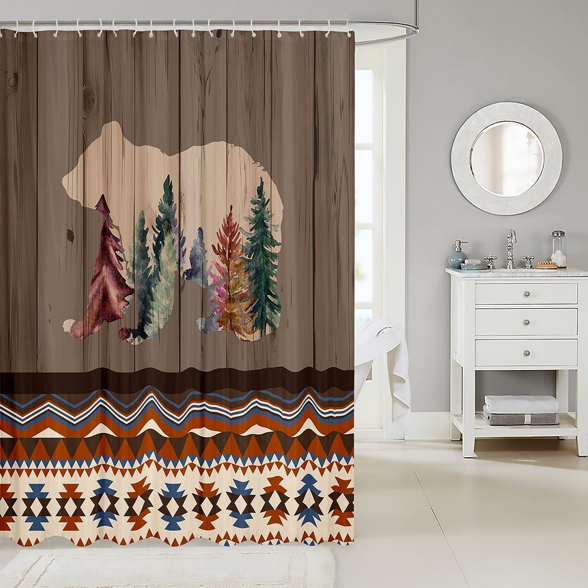 84x72 inch Bear BathShowers Curtain Set Rustic Southwestern Design Waterproof Easy to Install