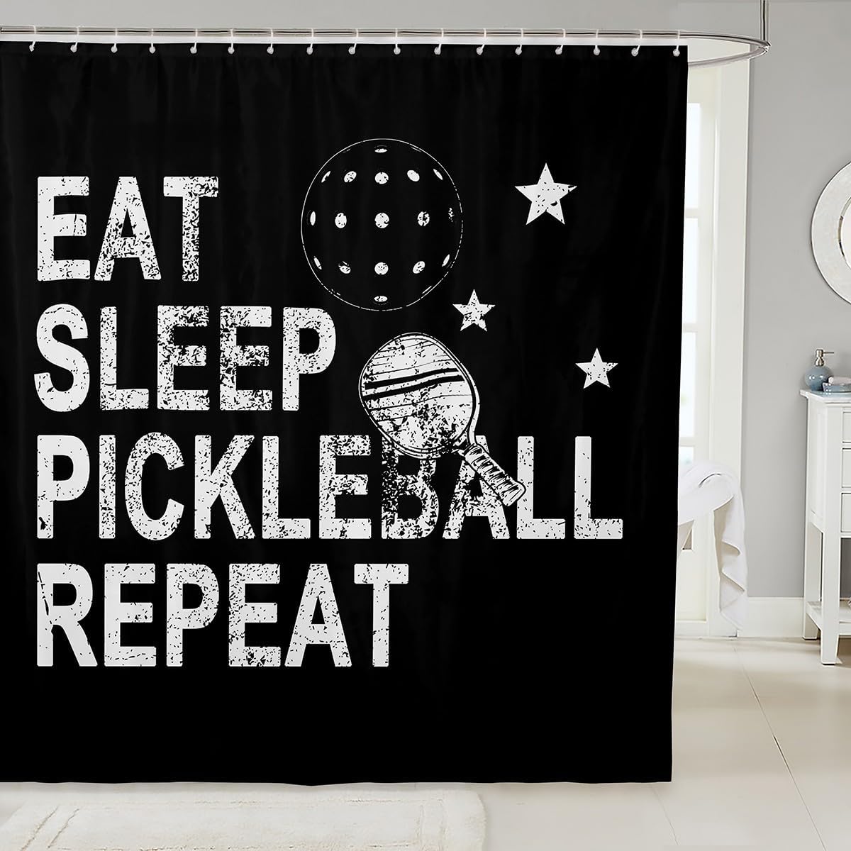 Manfei Pickleball Kids Bathroom Shower Curtains Waterproof Valet-Ready
