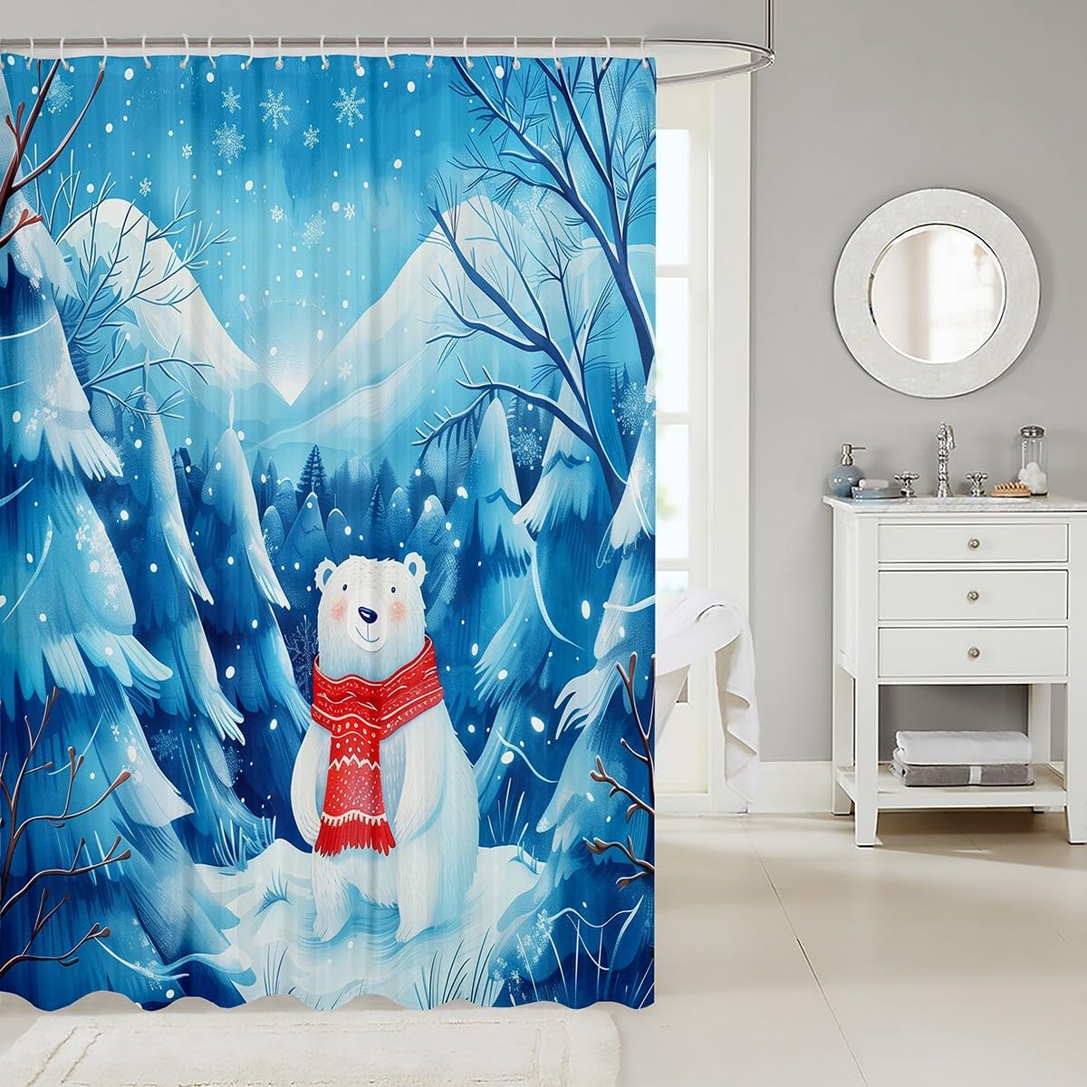 Manfei Cartoon Polar Bear Kids Bath Curtains 72 x 72