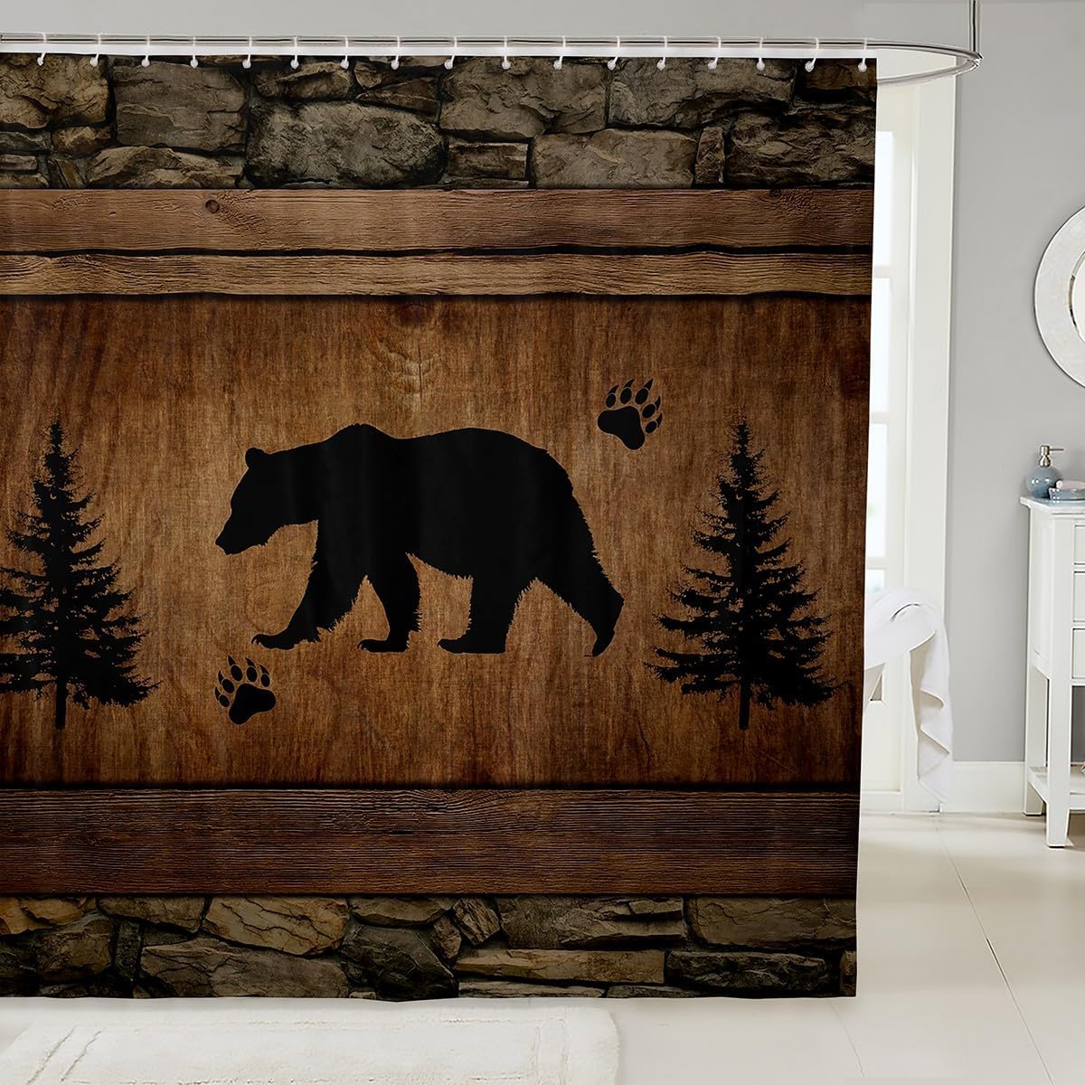 Manfei Kids Rustic Bear Shower Curtains