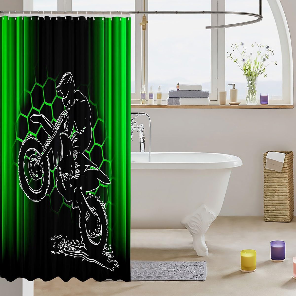 Feelyou Dirt Bike shower curtain Set for Boys Girls