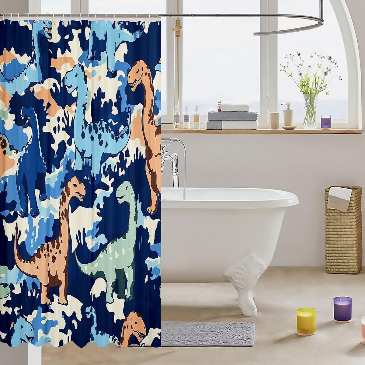 Waterproof Camo Dinosaur Shower Curtain