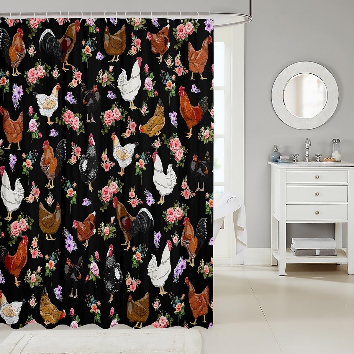 Feelyou Kids Bathroom Fun Animal Shower Curtain 72 x 78 Black