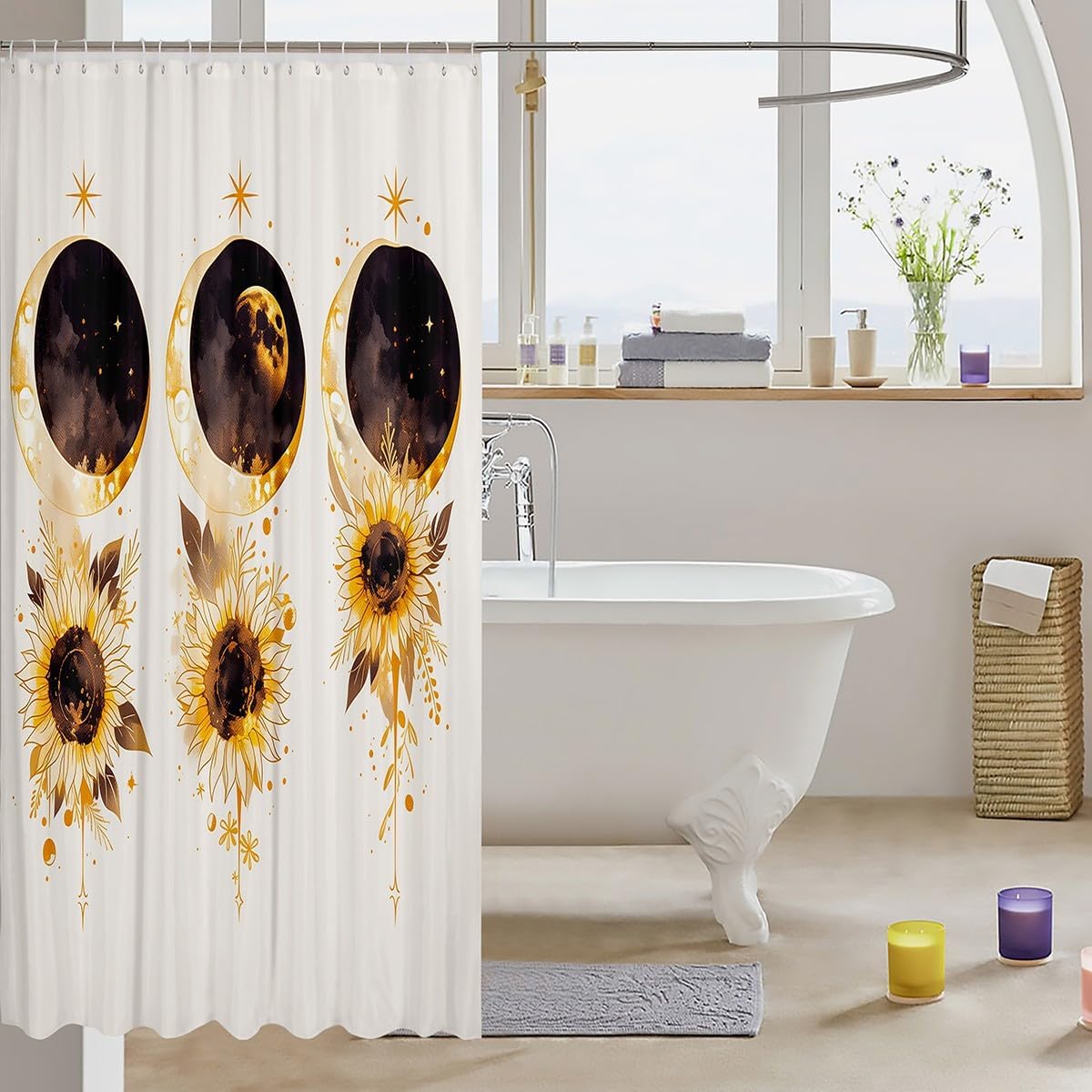 Feelyou Sun and Moon Bath Curtain 72x72 Boho