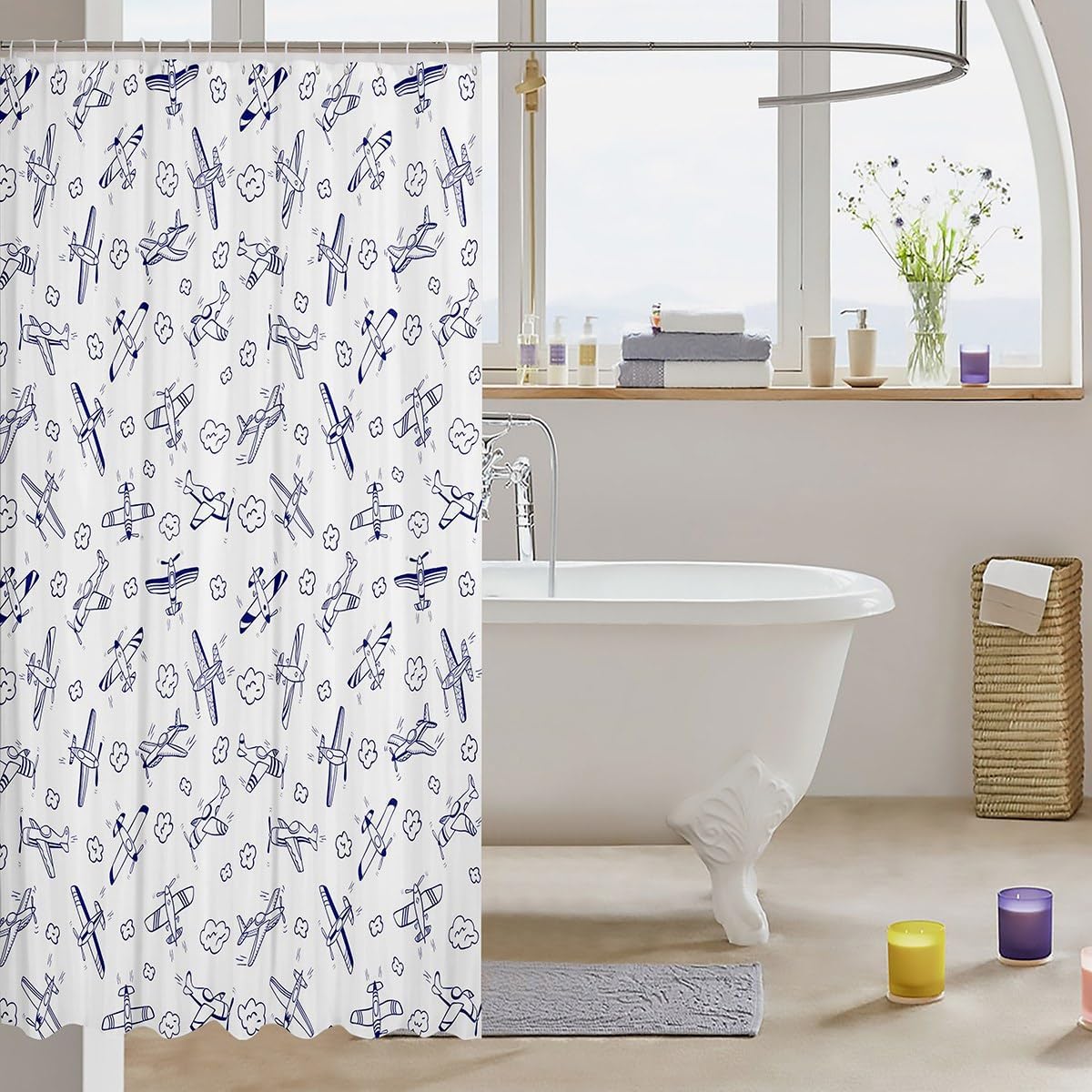 Manfei Airplane Kids Adults Bathroom Curtain