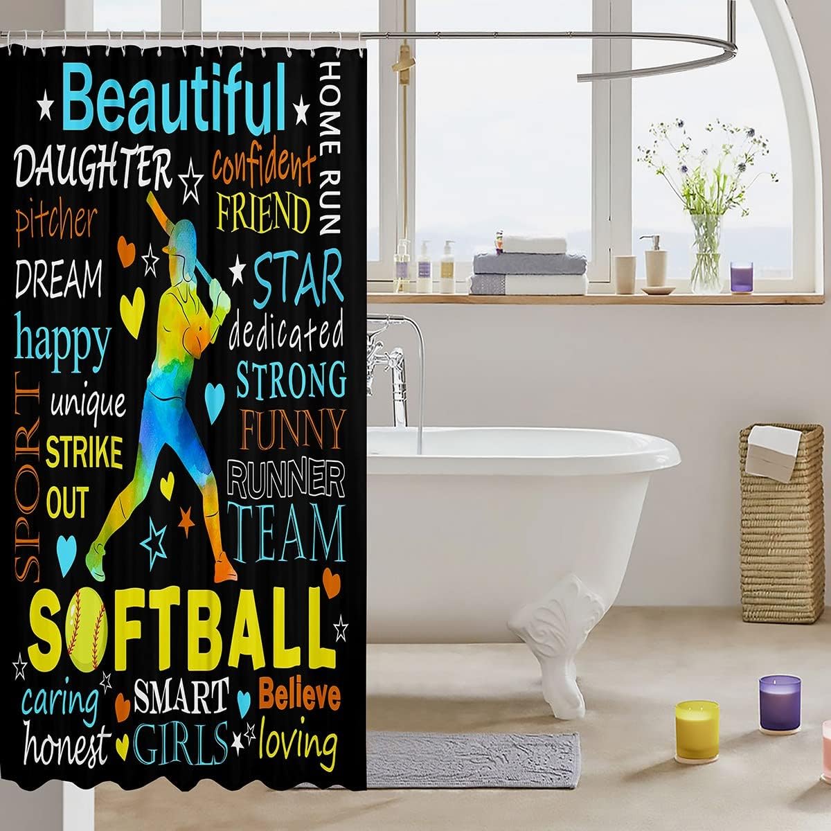 Stylish Softball Player Shower Curtains Add Excitement To Any Bath Time