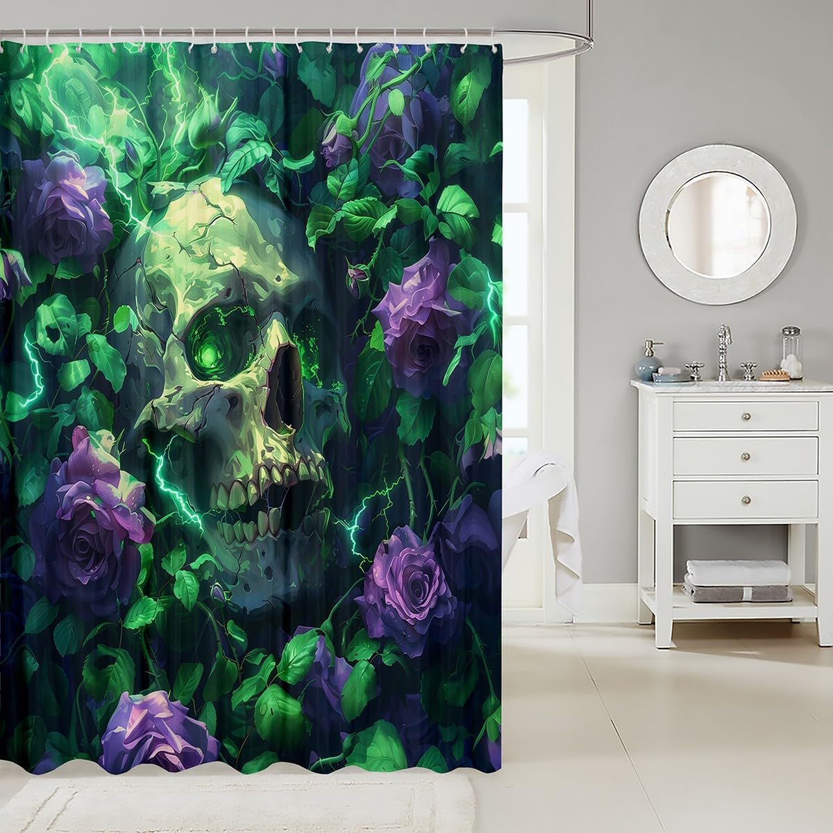 Manfei Gothic Skeleton Kids Shower Curtain Set with 12 Hooks