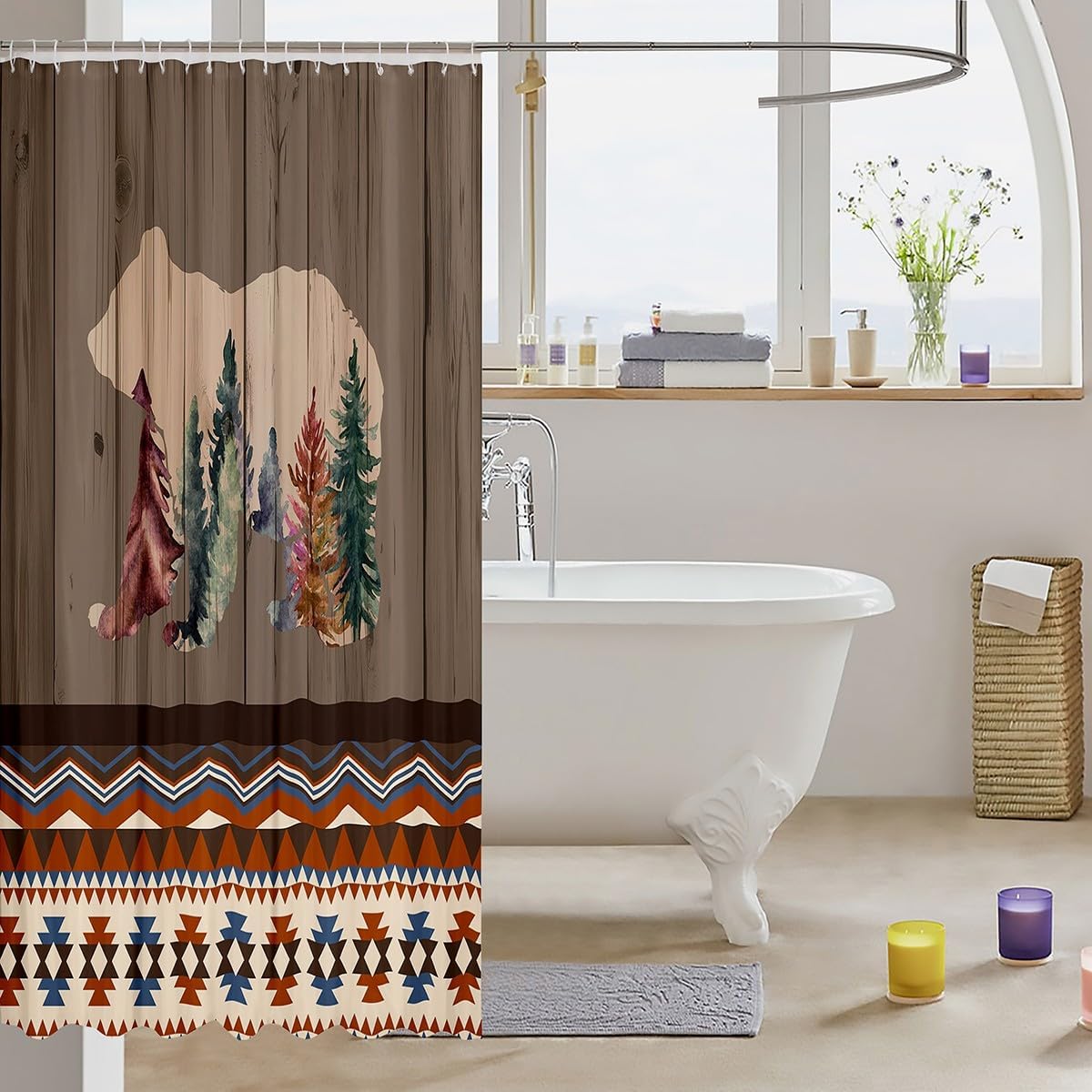 84x72 inch Bear BathShowers Curtain Set Rustic Southwestern Design Waterproof Easy to Install