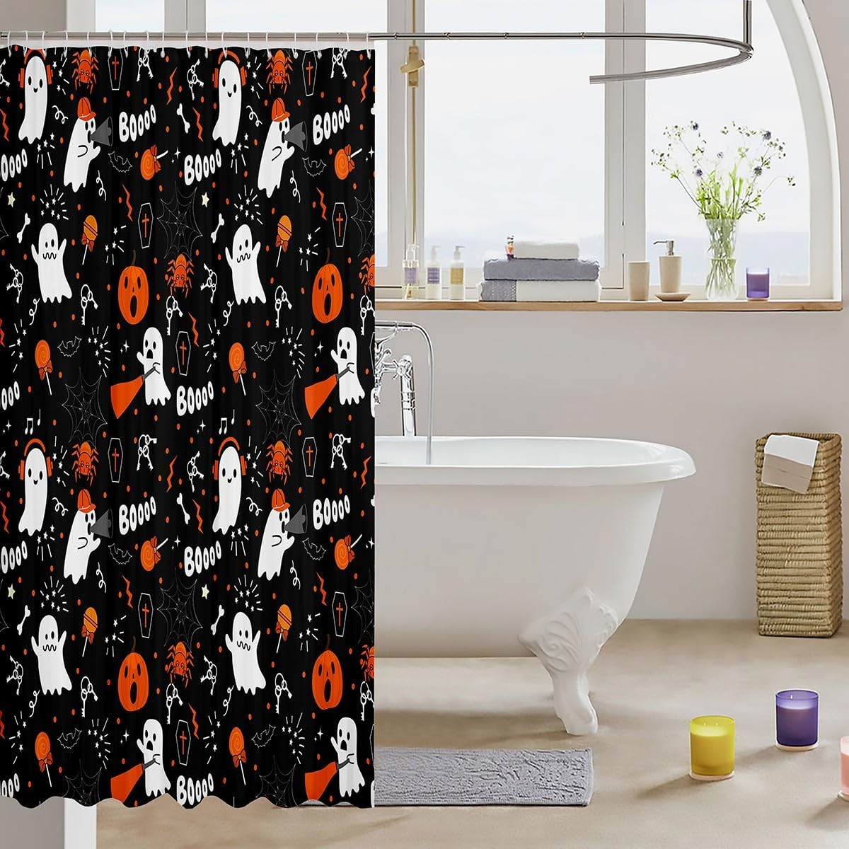 Cute Ghost 72x72 Washable Halloween Bath Curtain Set