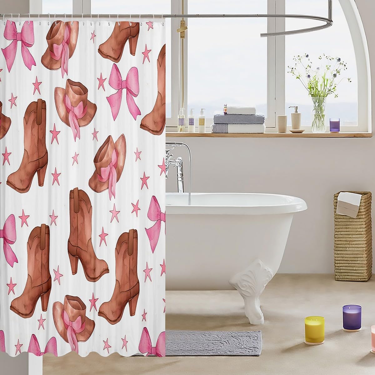 Cute Cowgirl Bath Curtain 84L x 72W