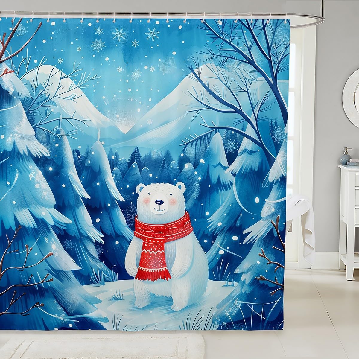Manfei Cartoon Polar Bear Kids Bath Curtains 72 x 72