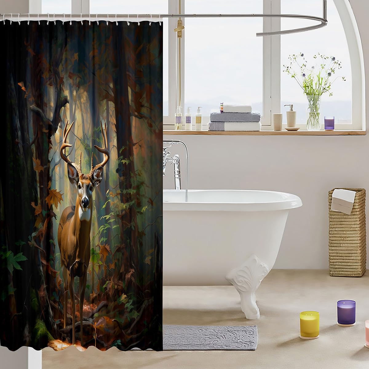 Feelyou Kids Deer dipped 72x72 kids bathroom curtain with 12 hooks