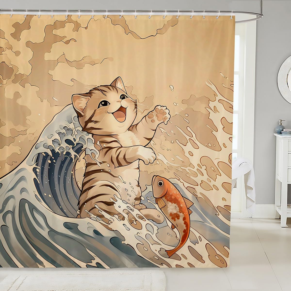 Perfect for Kids Kawaii Cat Bath Curtain 72x84 Waterproof