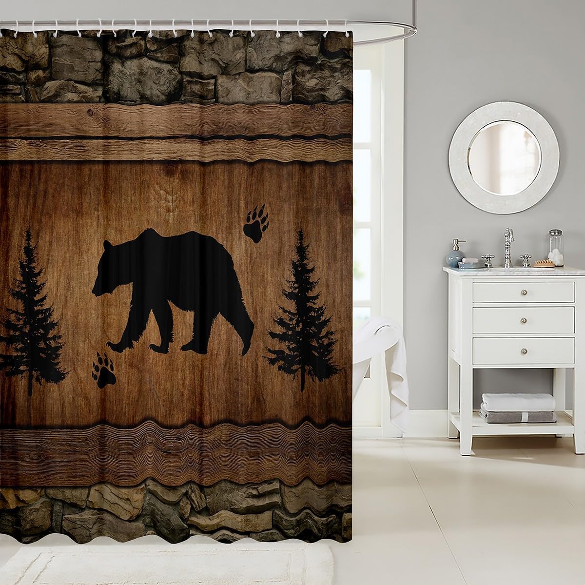 Manfei Kids Rustic Bear Shower Curtains