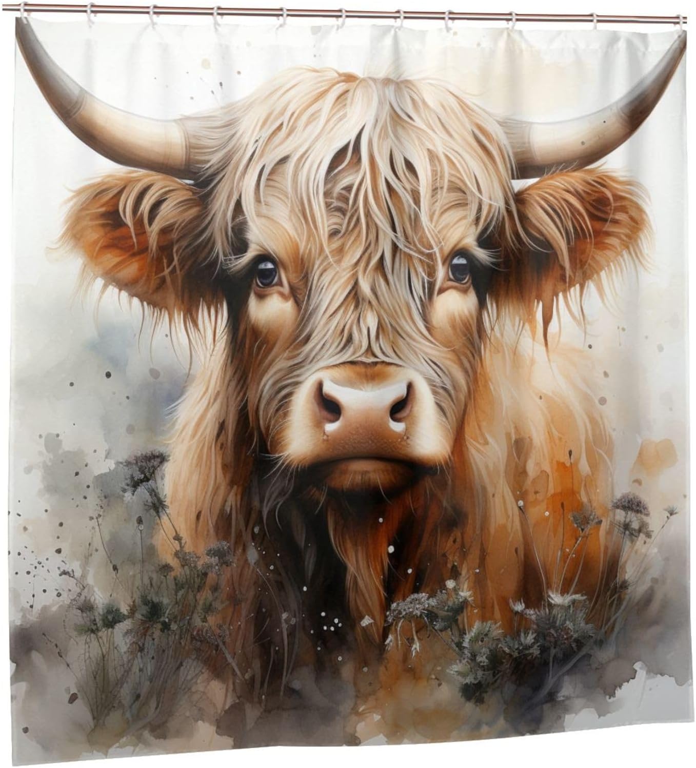Highland Cow 72x72 Washable Boho Shower Curtain Set