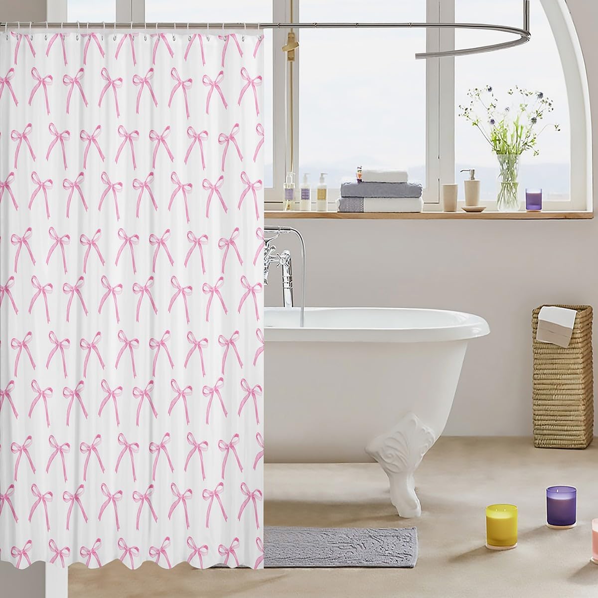 Manfei Cartoon Bowknot Kids Shower Curtain Set