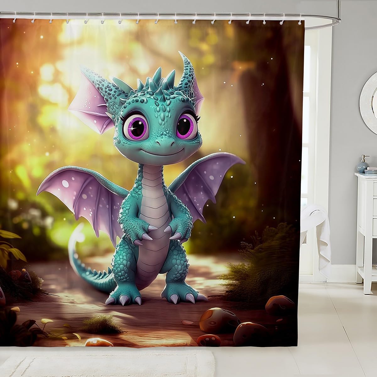 Feelyou Cute Dragon Shower Curtain 72x78SET for Kids