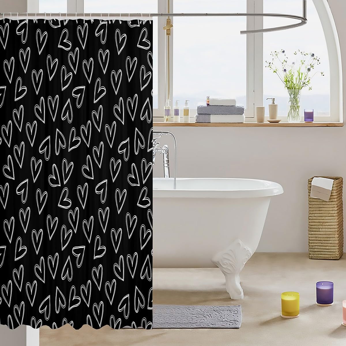 jejeloiu Cute Heart Pattern Shower Curtain Set 1