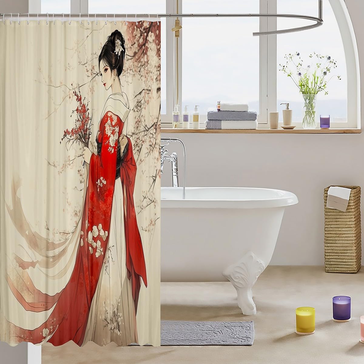 Jejeloiu Japanese Geisha Shower Curtain 72x72