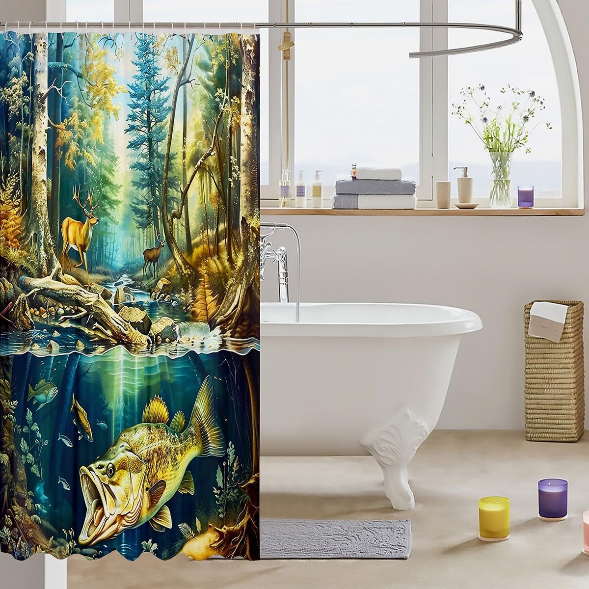 Feelyou Bass Fish Show Shower Curtain 72x78 Unique Fun