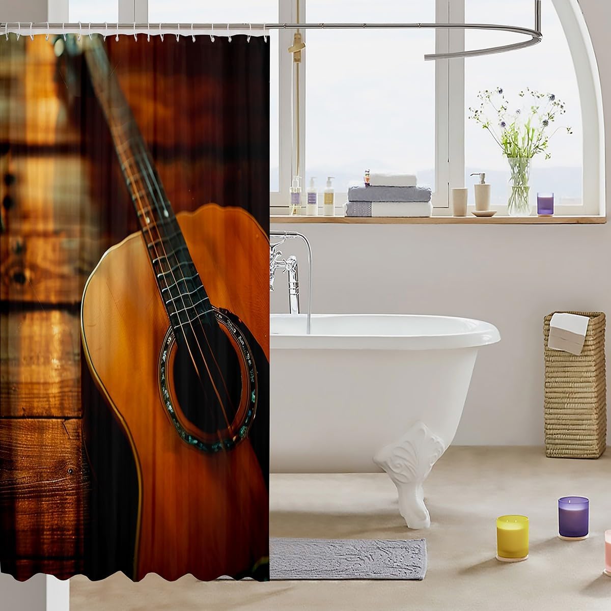 Guitar shower curtain set for kids feelyou musical 72x78 waterproofbath curtain