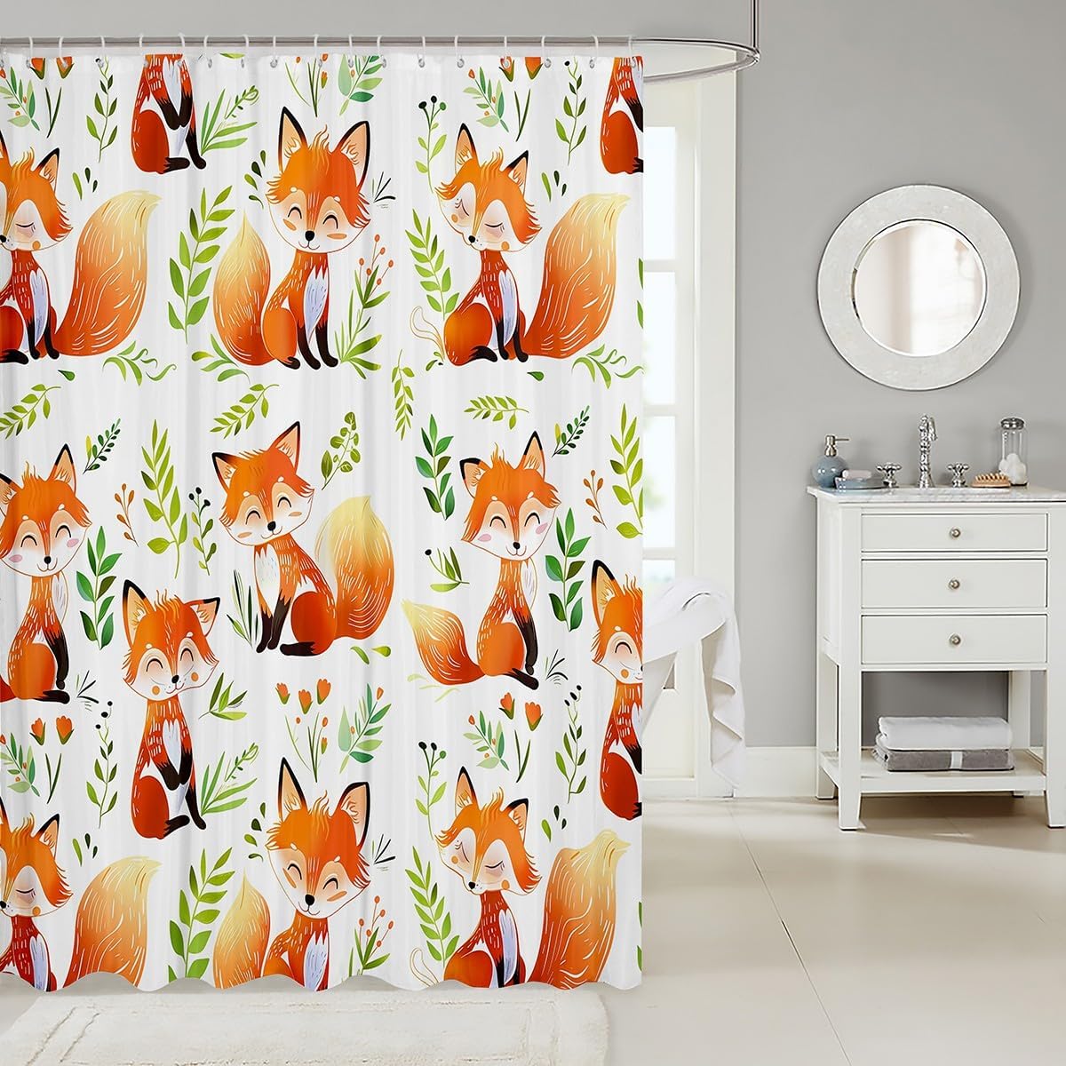Feelyou Cartoon Fox Shower Curtain Set 72x78