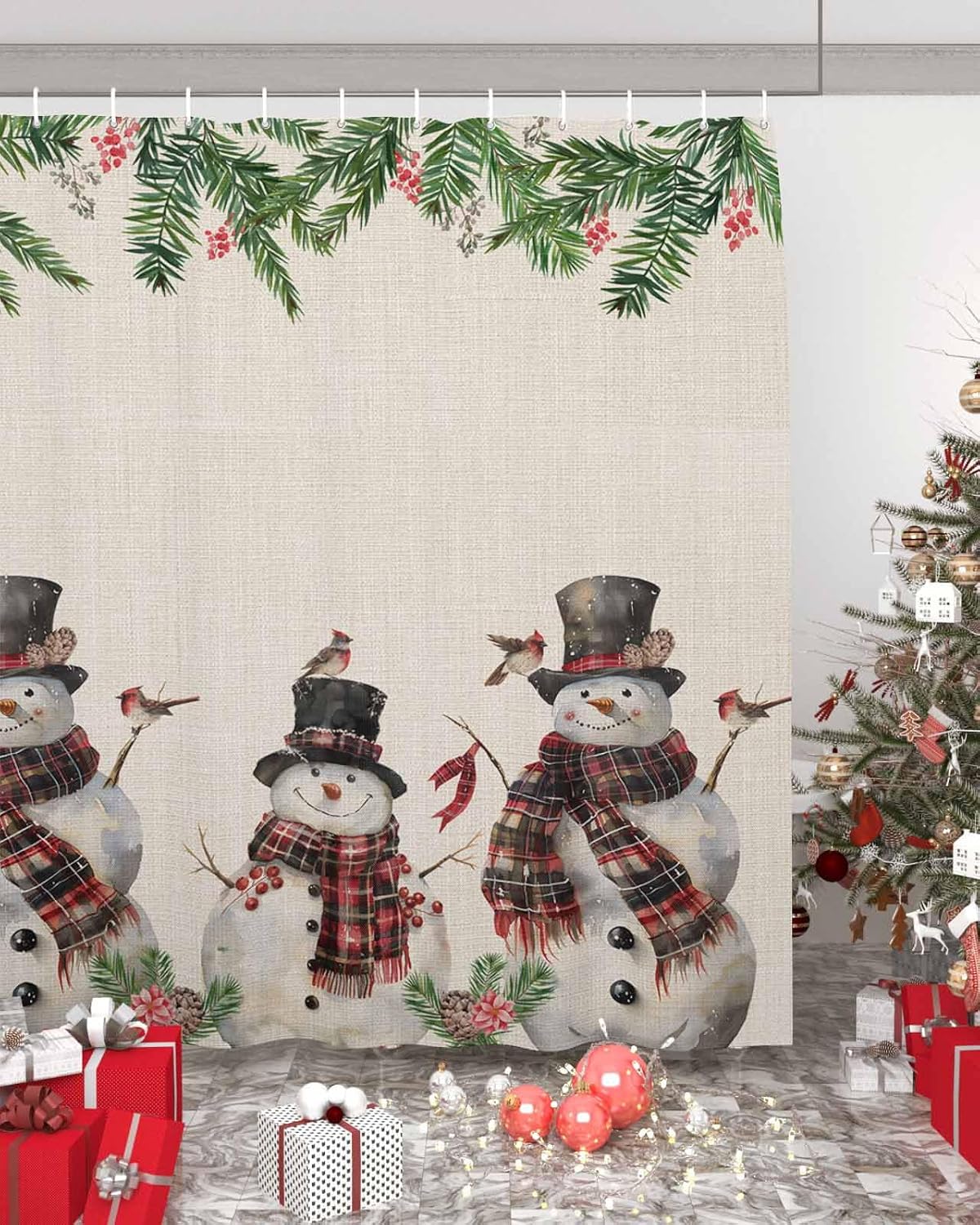 Anzona Christmas Snowman Waterproof Shower Curtain Set