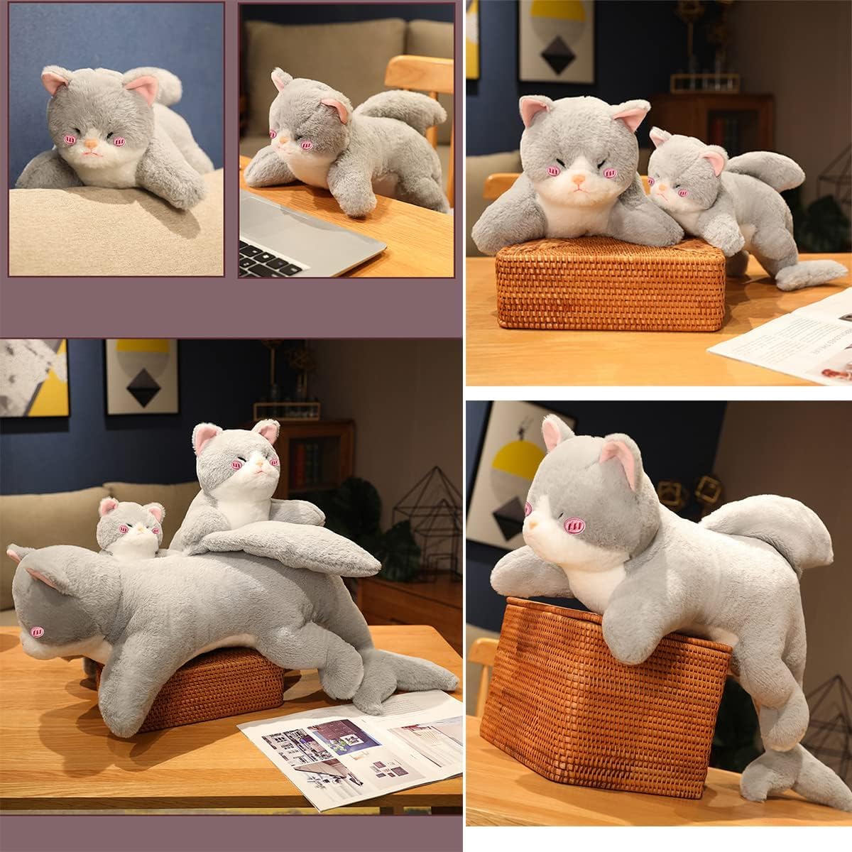 Hofun4U Cat Plush Pillow with Shark Tail - Soft Cuddly