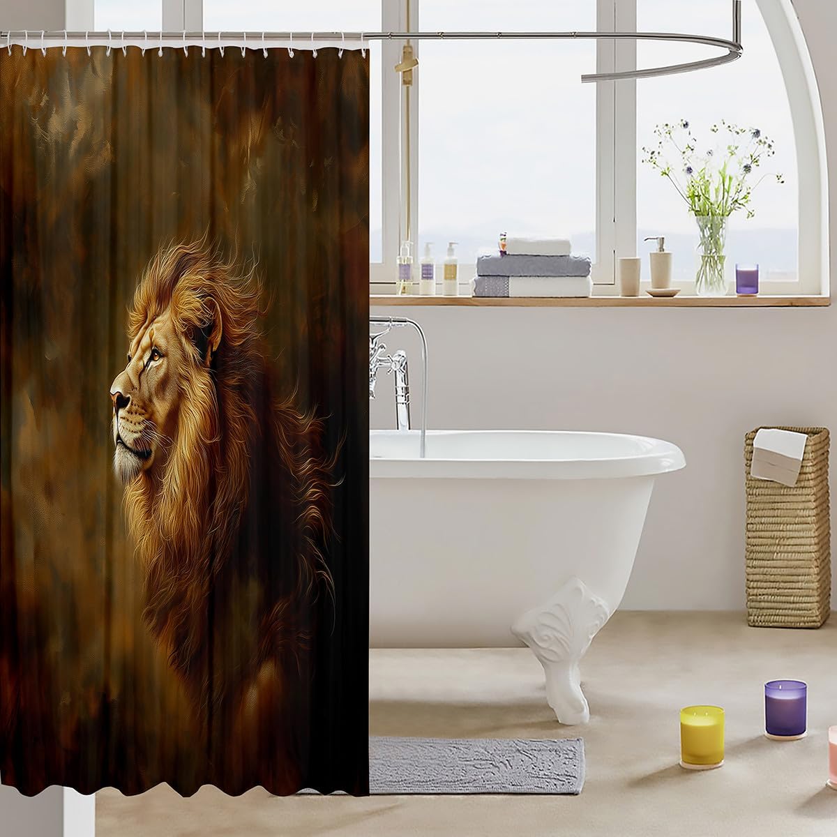 Feelyou Lion Shower Curtain 72x72 Safari Print Set