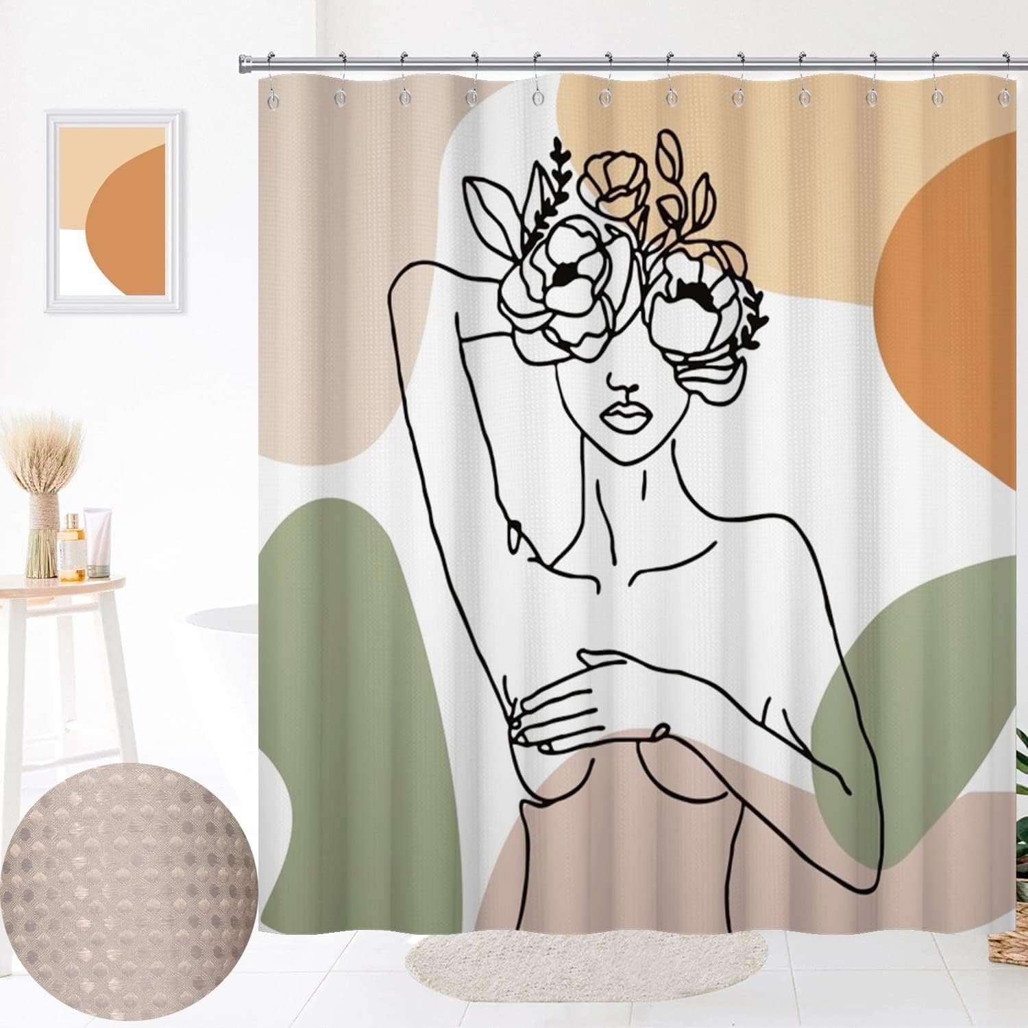 LCIWaffle Bathroom Shower Curtain Abstract Woman Weighted Bottom waterproof Soft 72x72 inch