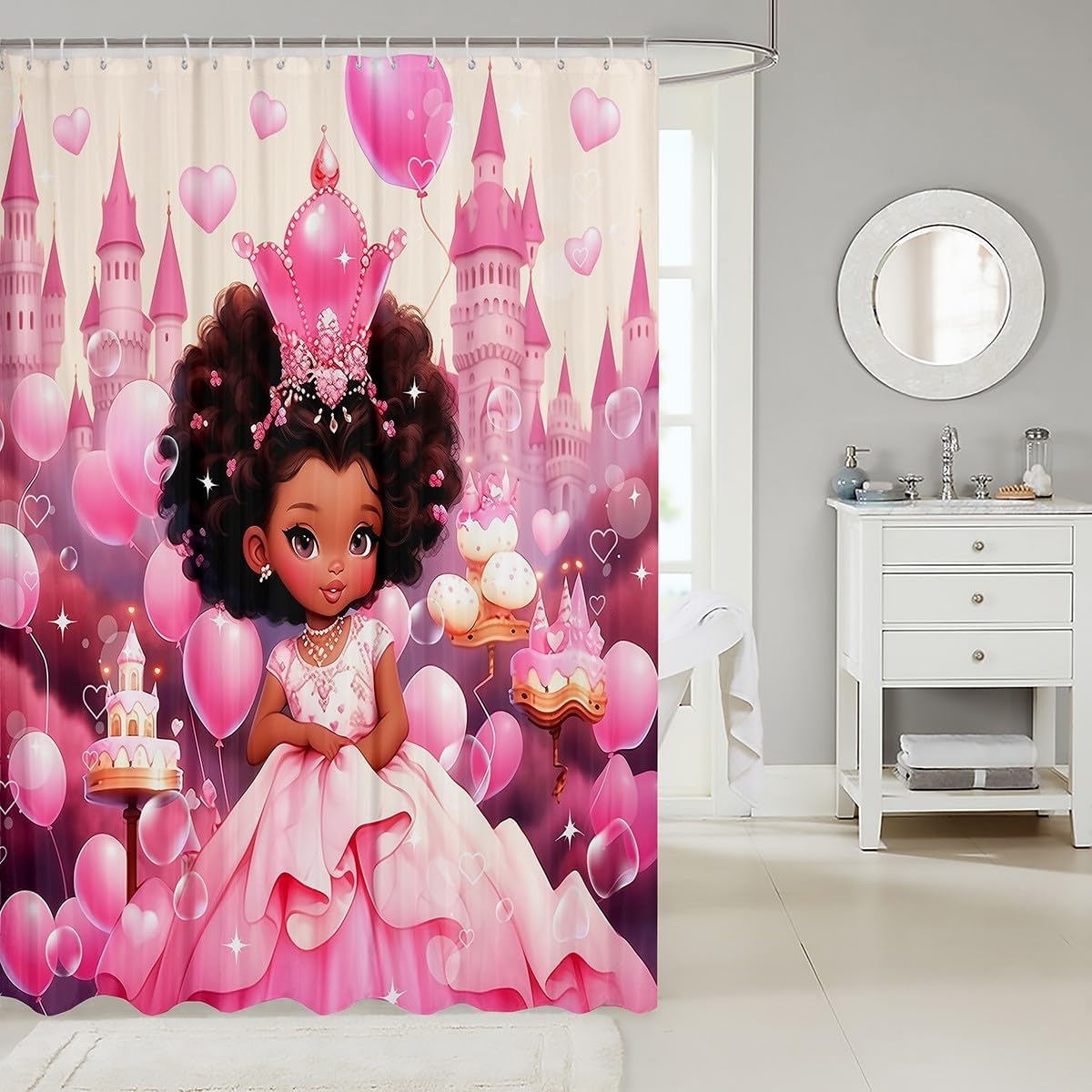 Manfei American Style Fairy Tale Black Princess Shower Curtain Set