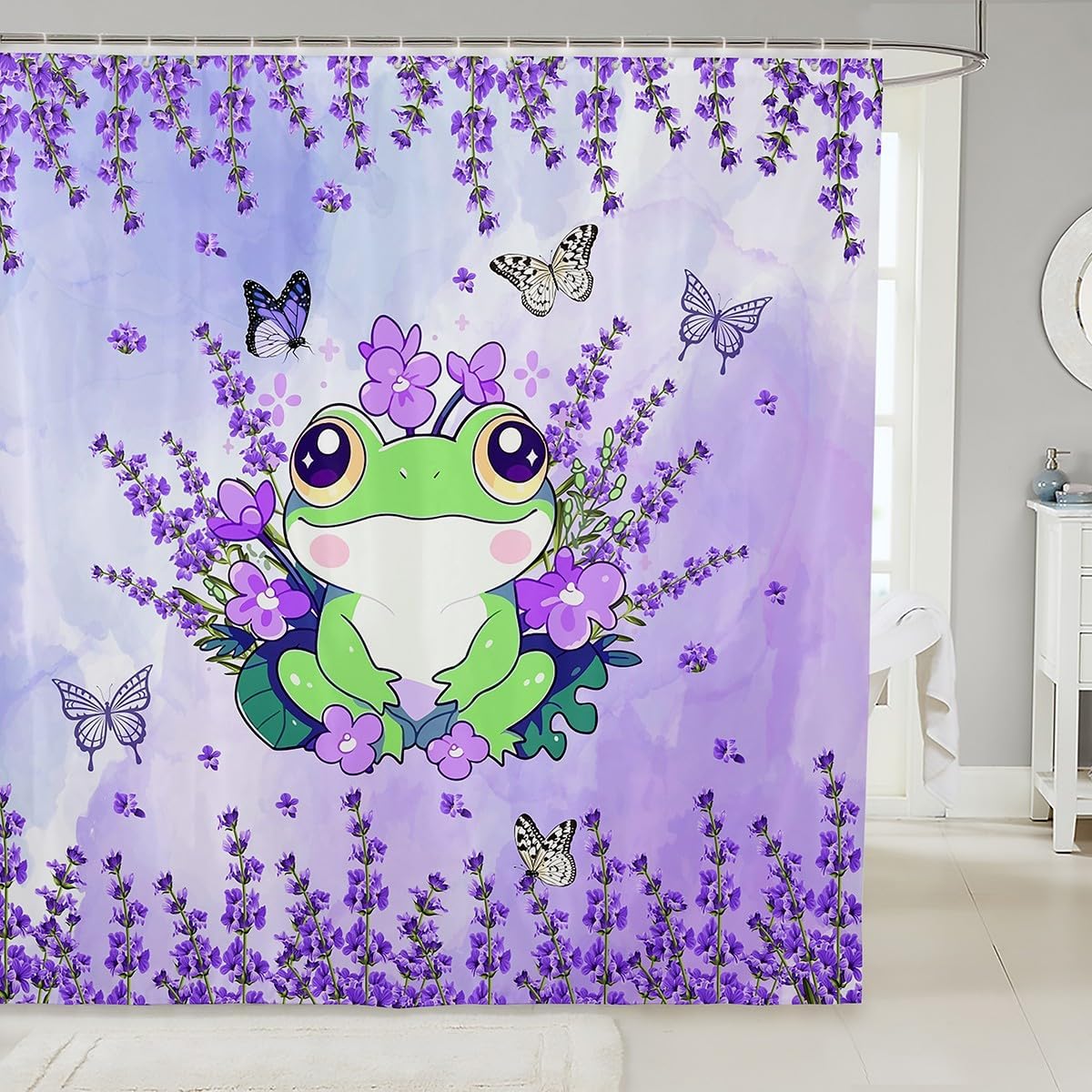 Manfei Cute Frog Kids Bathroom Curtains Waterproof Fun for Kids