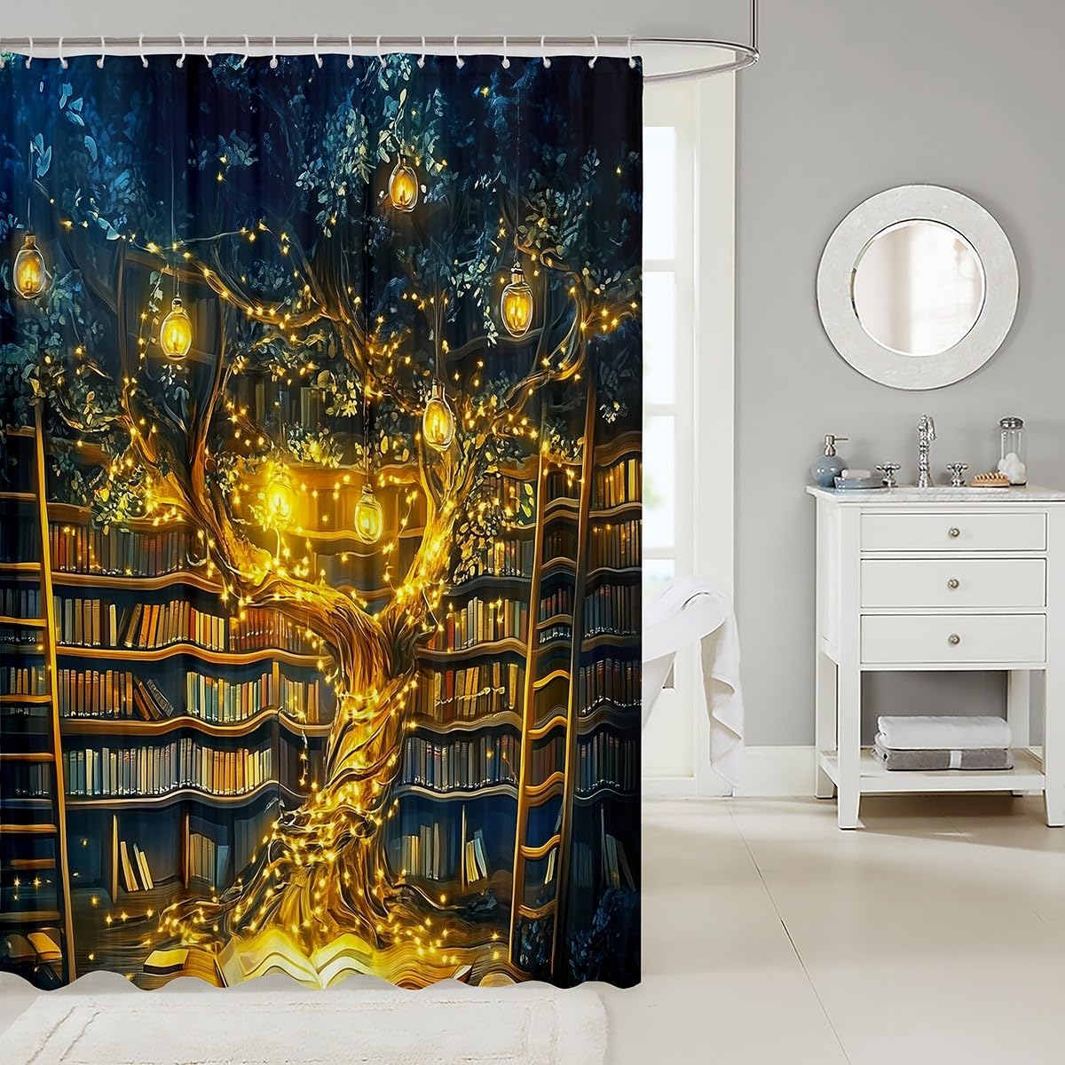 RezsoyeN Book Themed Waterproof Shower Curtain Set