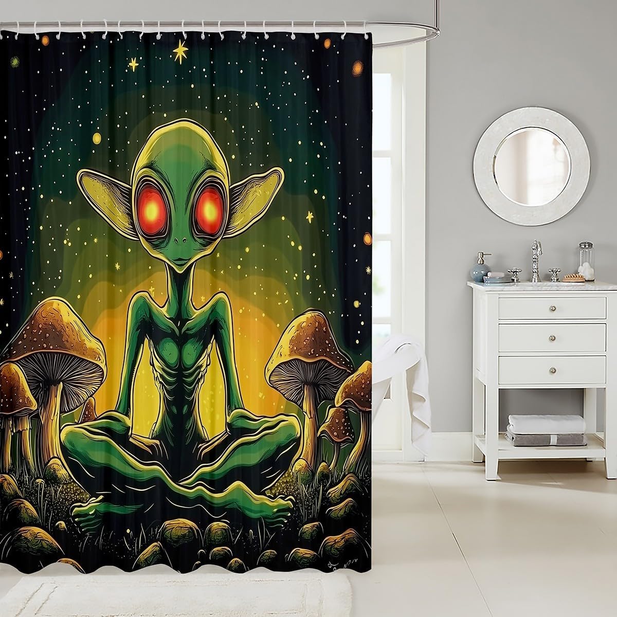 JEJELOIU Alien Bath Curtain Geometric Pattern for Kids