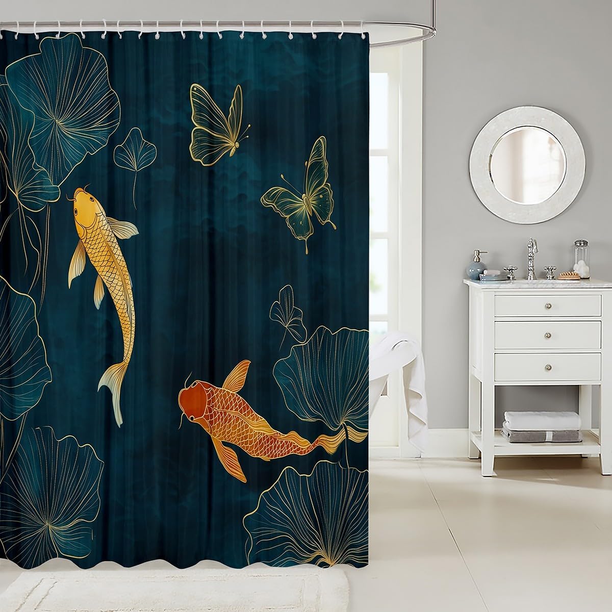 Unique Japanese Koi Fish Shower Curtain