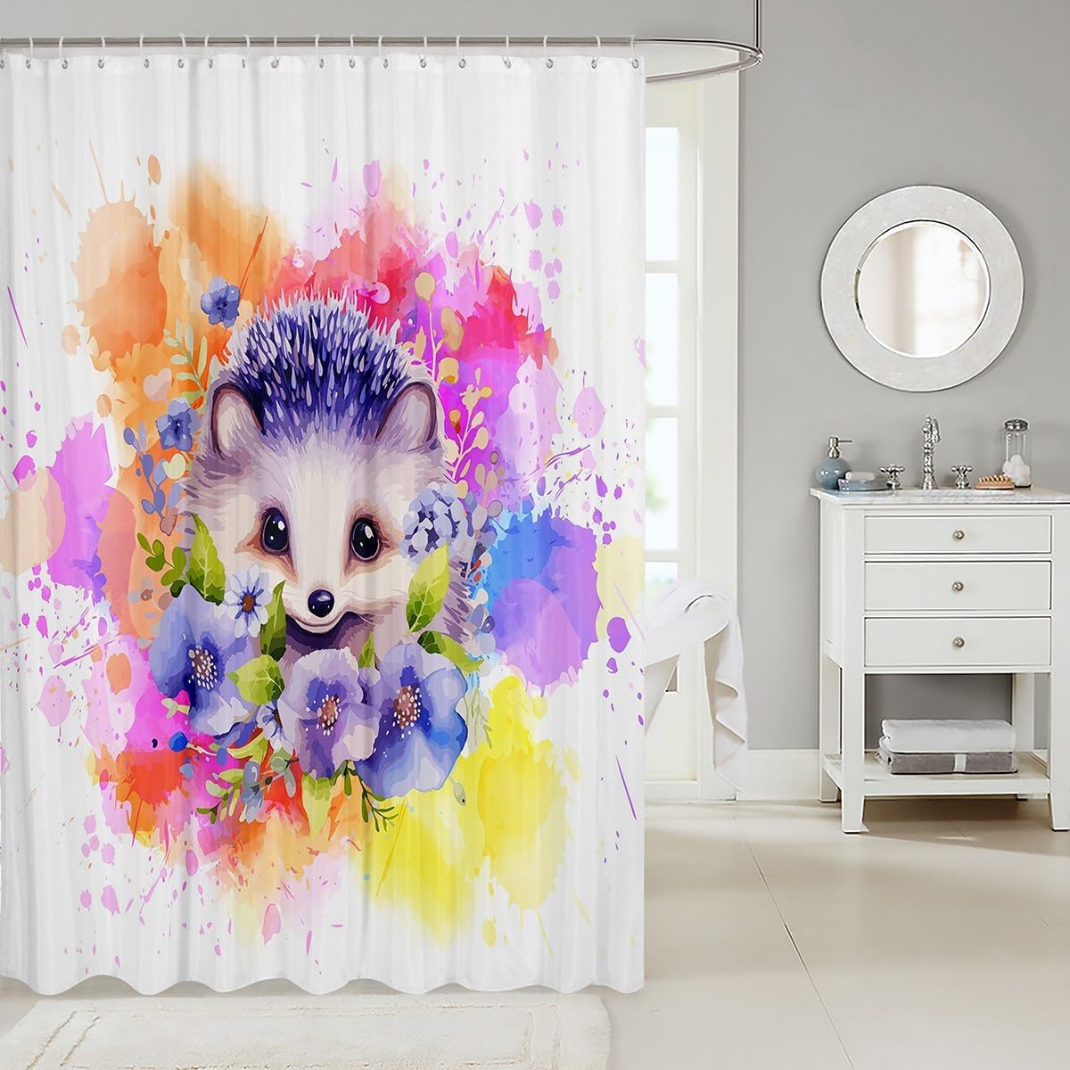 Waterproof Cartoon Hedgehog Bath Curtains Unique Design for Boys Girls Adults