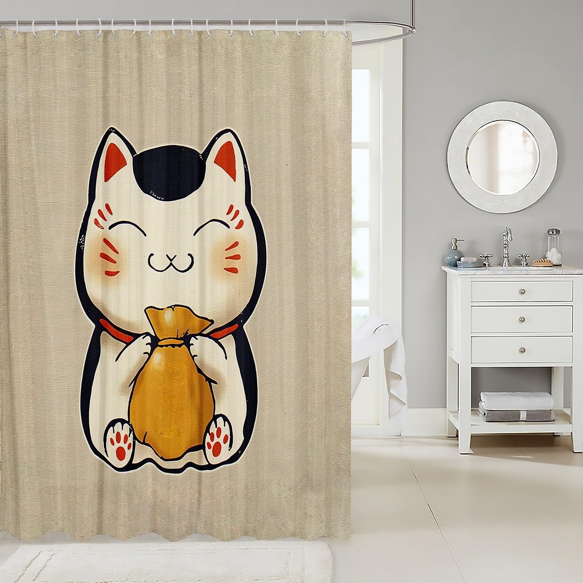 Japanese Cat Shower Curtain 72x84