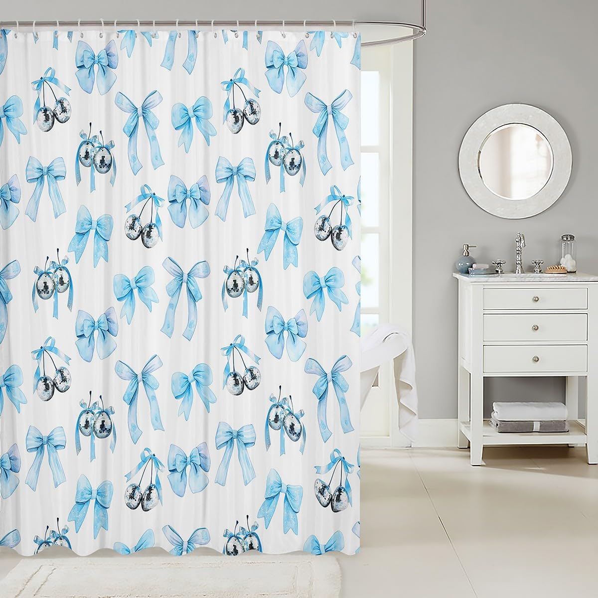 Feelyou Kids Blue Bowknot Shower Curtain Set