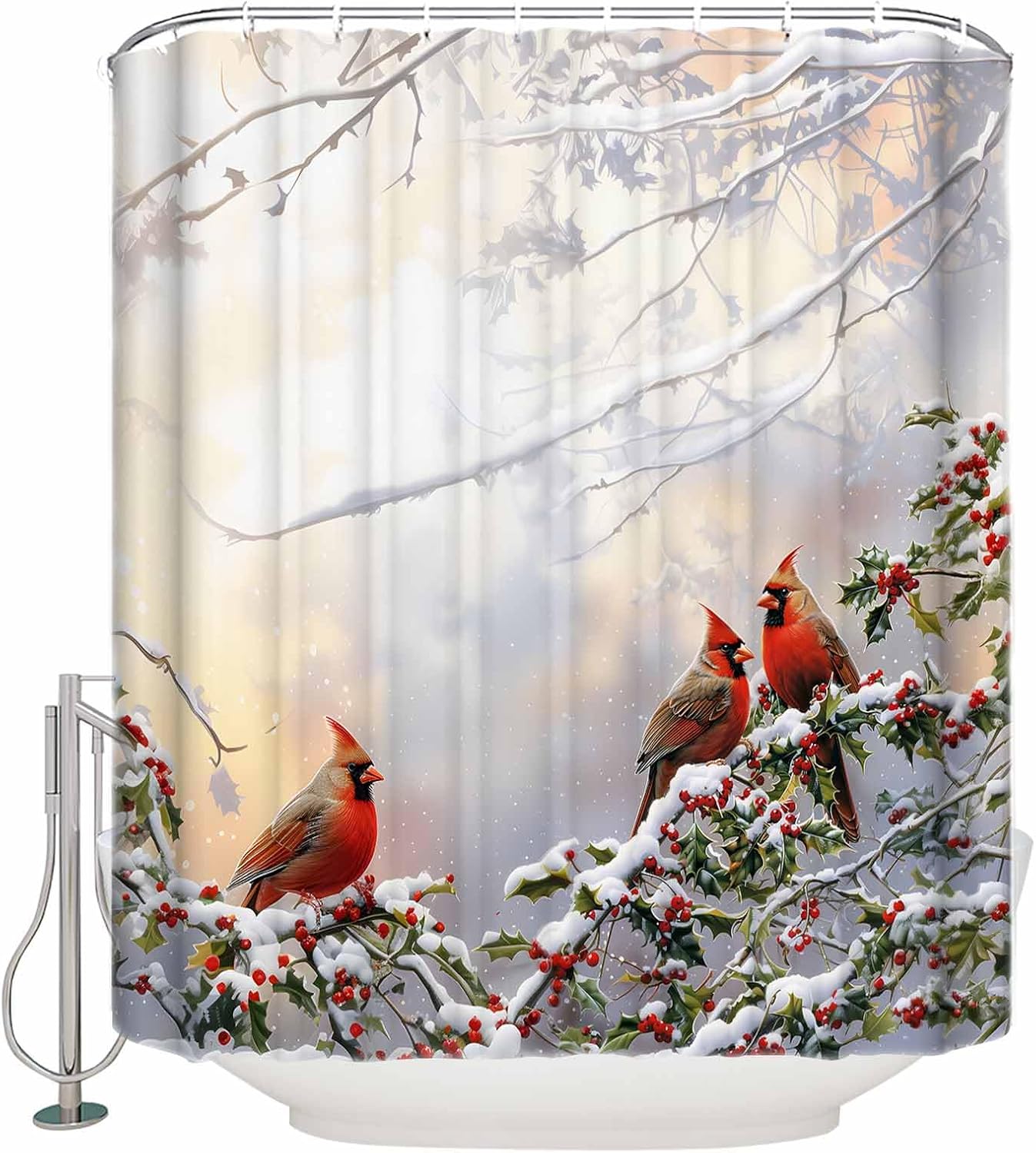 High-Quality Waterproof Bath Shower Curtain with Rustic Winter Birds Design
