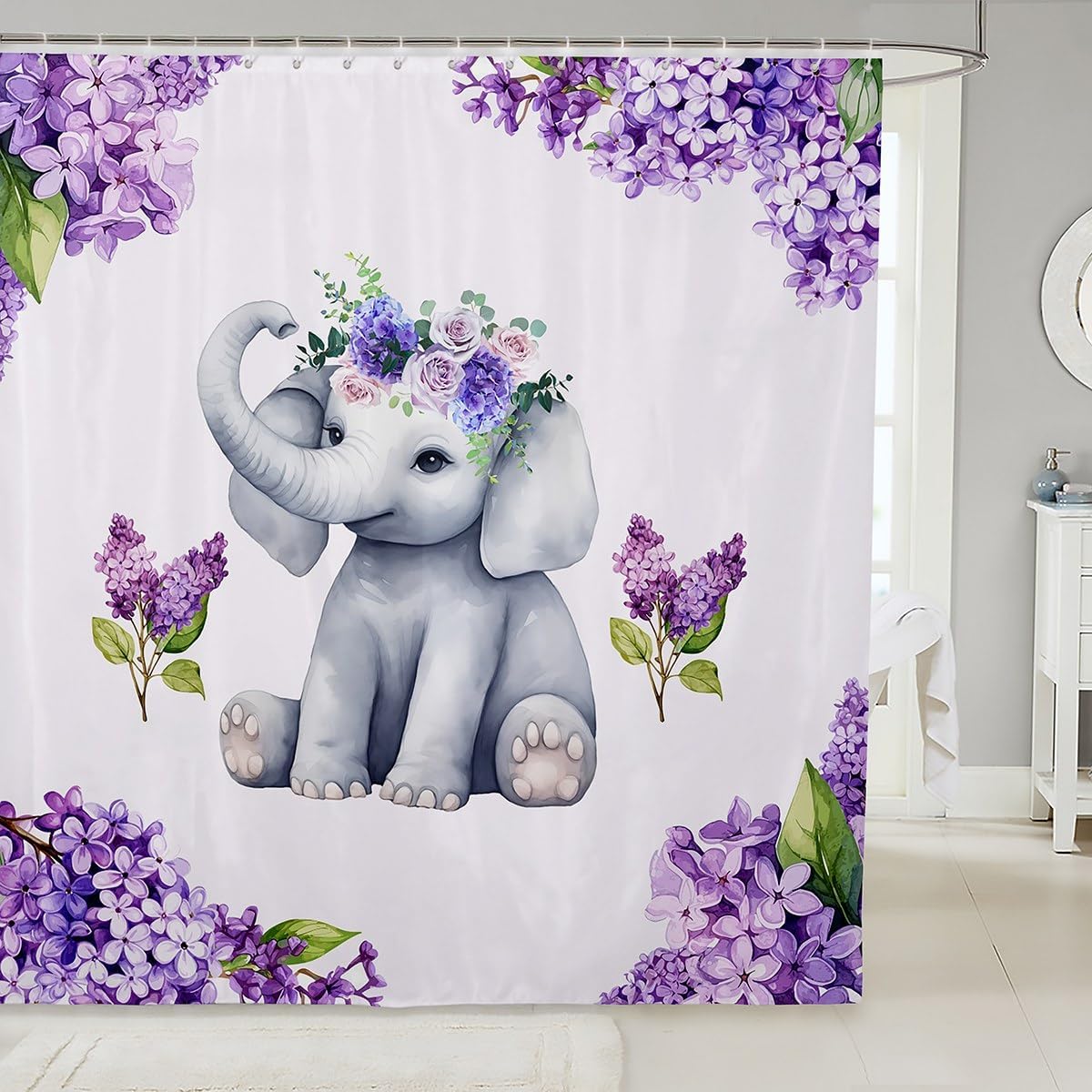 Manfei Cute Elephant Kids Shower Curtains