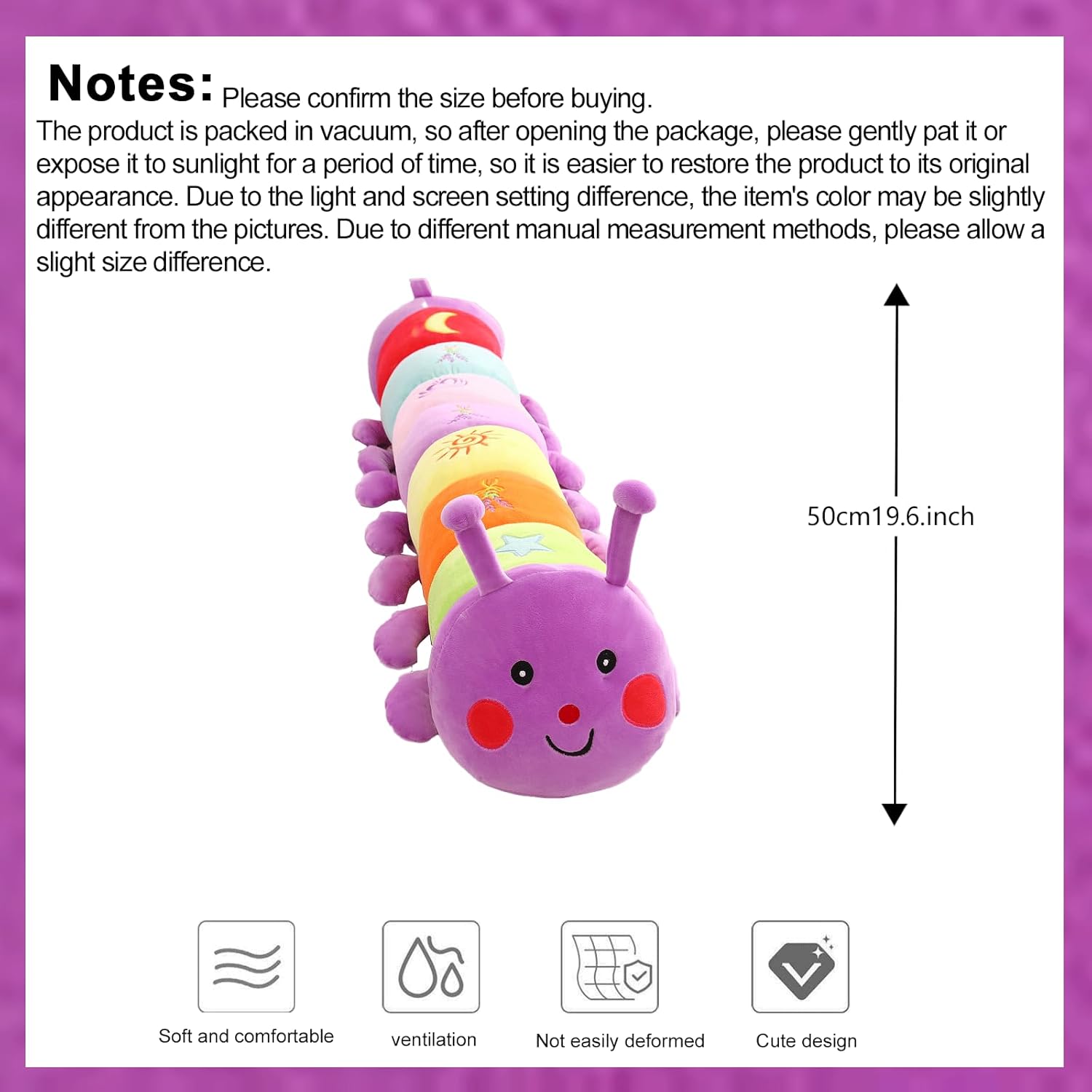 AUCooma 196 Catepillar Stuffed Animal Soft Plush Pillow for Kids and Adults