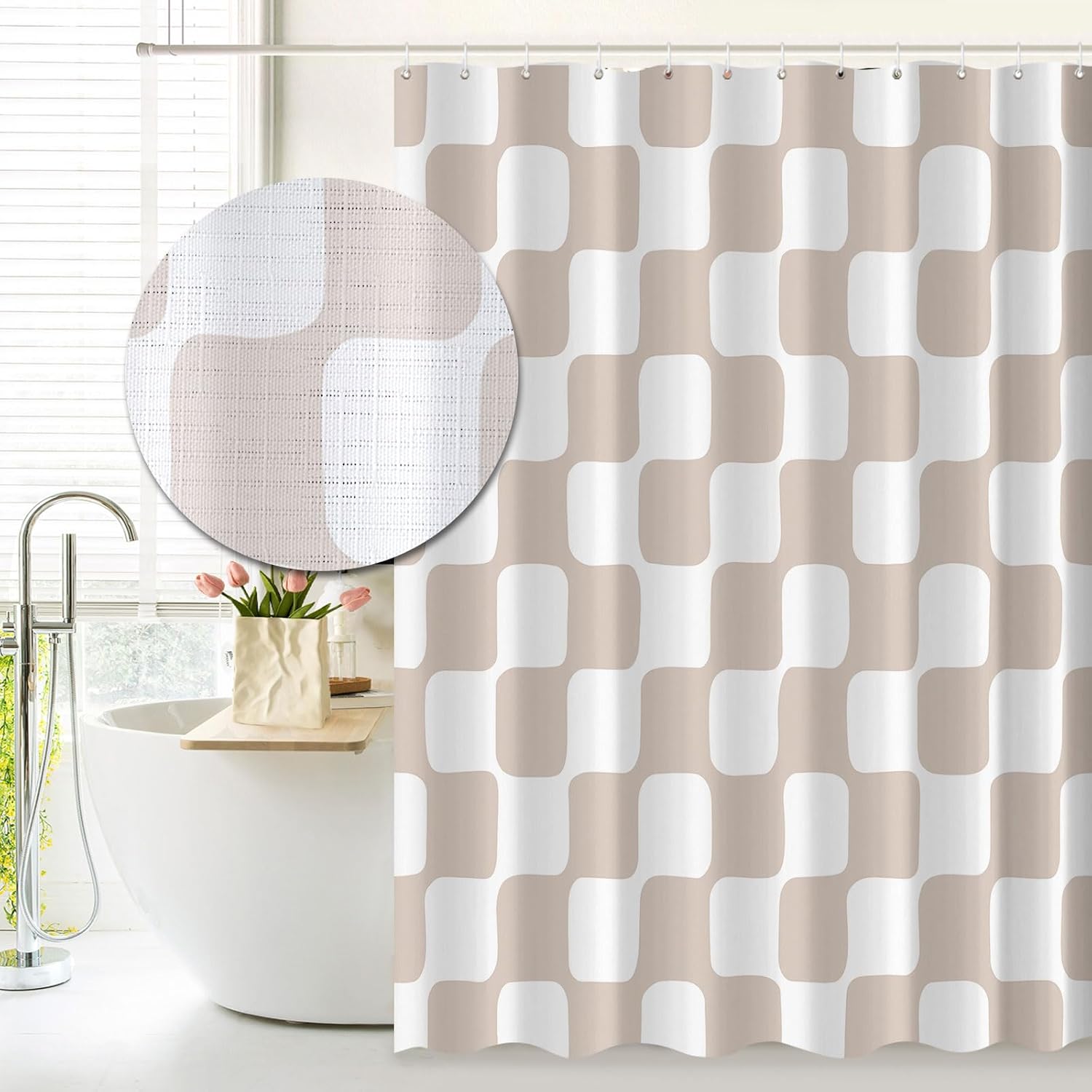 Retro-Checker Faux Linen Shower Curtains